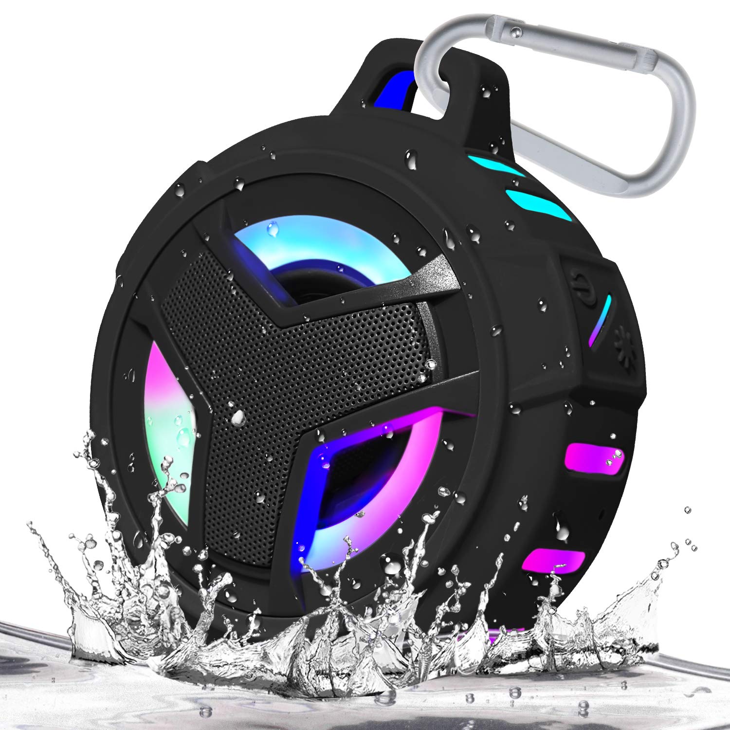 EBODA Shower Speaker, IP67 Waterproof Portable Bluetooth Speakers, TWS Speakers with Stereo Sound, Colorful LED Light and 2000mAh, Hands-Free Calling, Great for Shower, Pool, Beach, Hiking, Camping