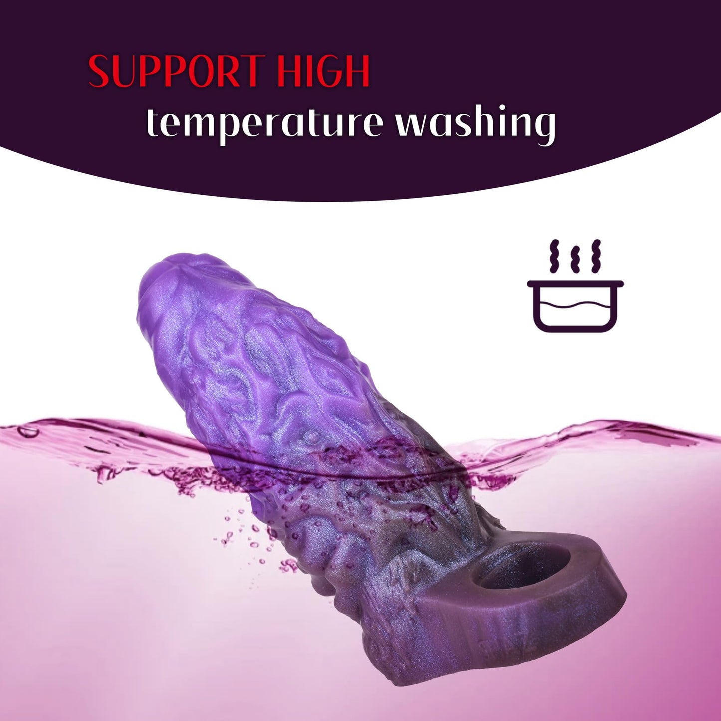 Girth Enhancer Sleeve, Monster Penis Sleeve with Cock Ring & 3 Built-in Resin Rod, Purple Silicone Pennis Extender Enlarger, Impotence Delay Ejaculation Dick Extension Sex Toys for Men Couples