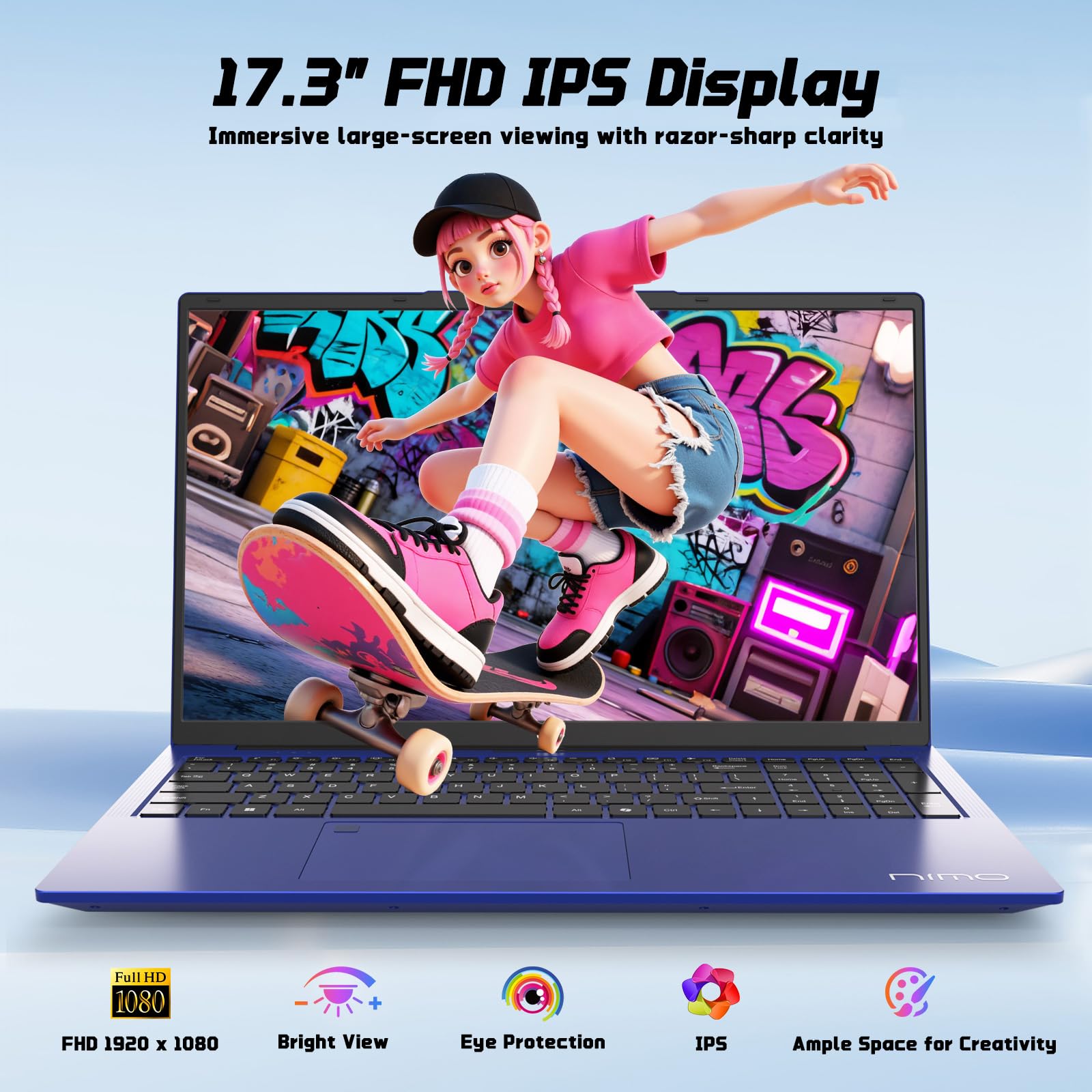 NIMO 17.3" FHD IPS Student-Laptop-Computer 4GB RAM 128GB SSD, Pentium 4 Cores N100(Beat i3-1115G4, Up to 3.4GHz) 65W Type-C 180°Viewing Fingerprint Backlit Keyboard Wi-Fi 6 BT5.2