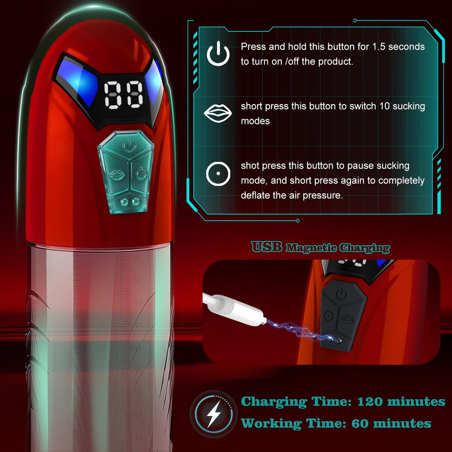 Penis Pump Automatic Electric Enlarger & Male Masturbator with 10 Erection Training Modes Adult Sex Toys for Men Dick Enlarger Male Penis Pump with Mini Pocket Pussy & 6 Cock Rings(Red)