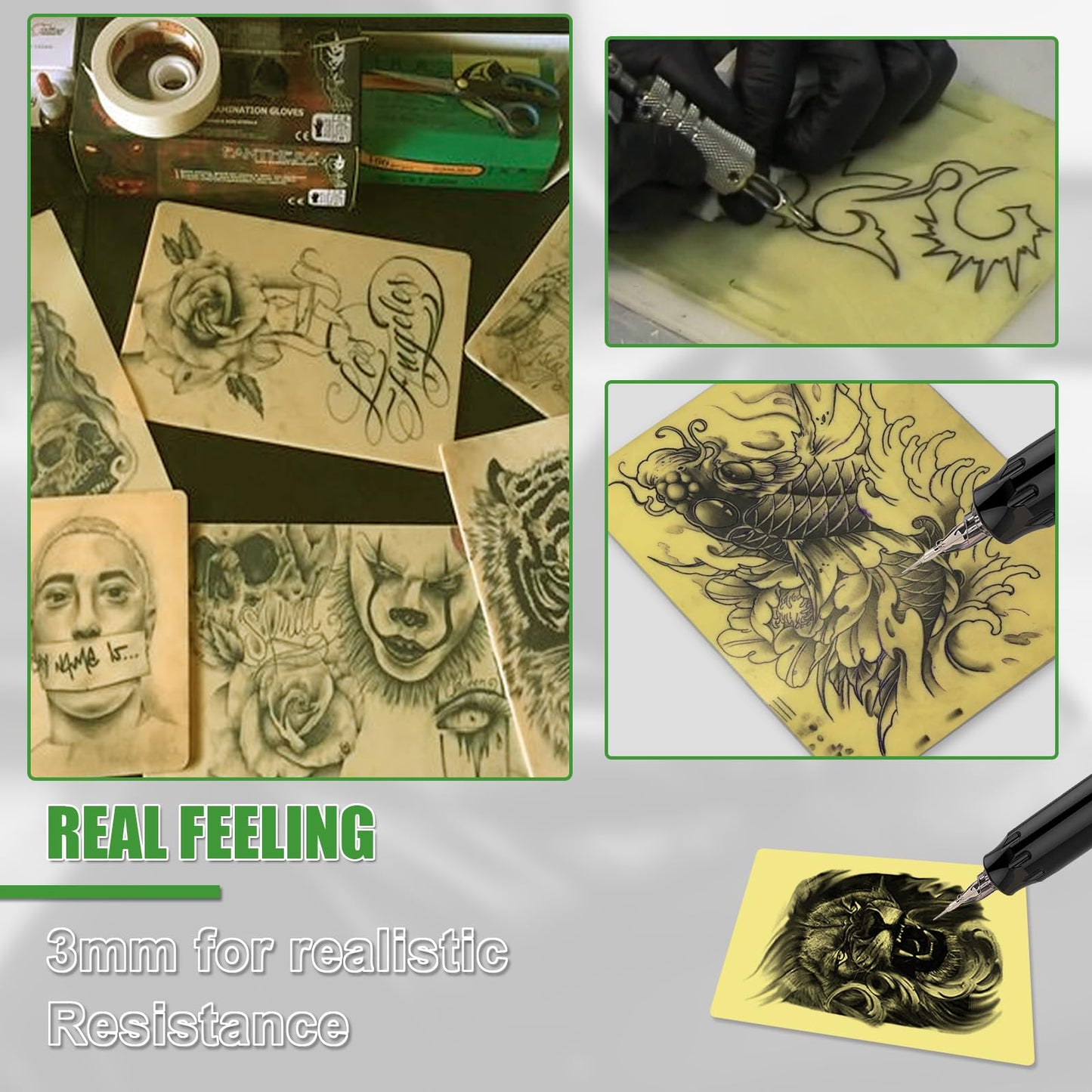 Romlon Tattoo Practice Skin Kit, 10 Skins 30 Transfer Papers