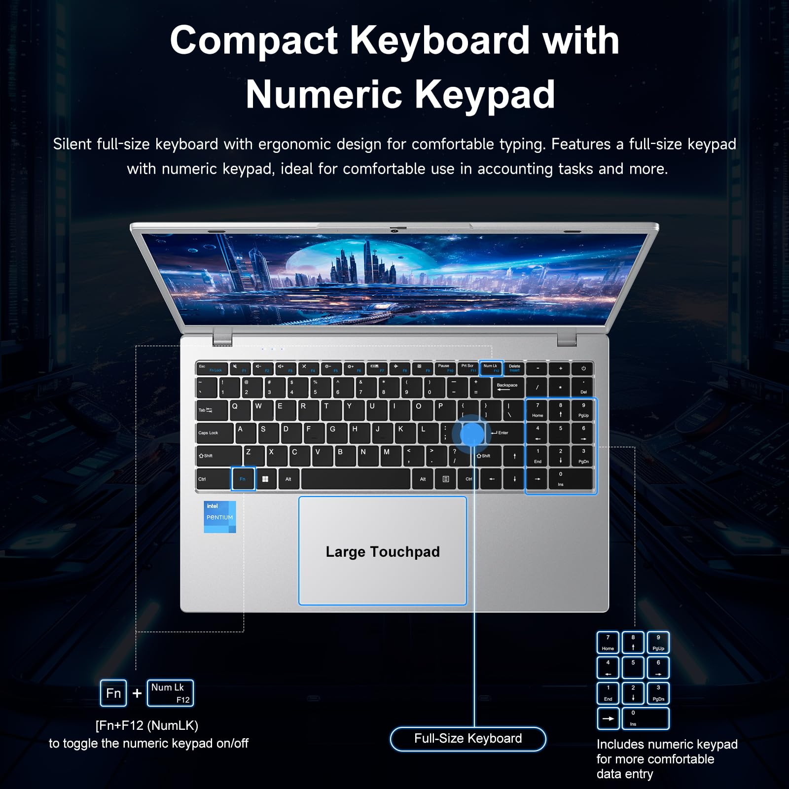 HPUMLSE Windows11 Por Intel Laptop,15.6″ Notebook PC,Privacy Camera Cover/Intel Pentium 6500Y/FHD1080/Type-C/7.7V 5800mAh/HDMI/for Student and Busines