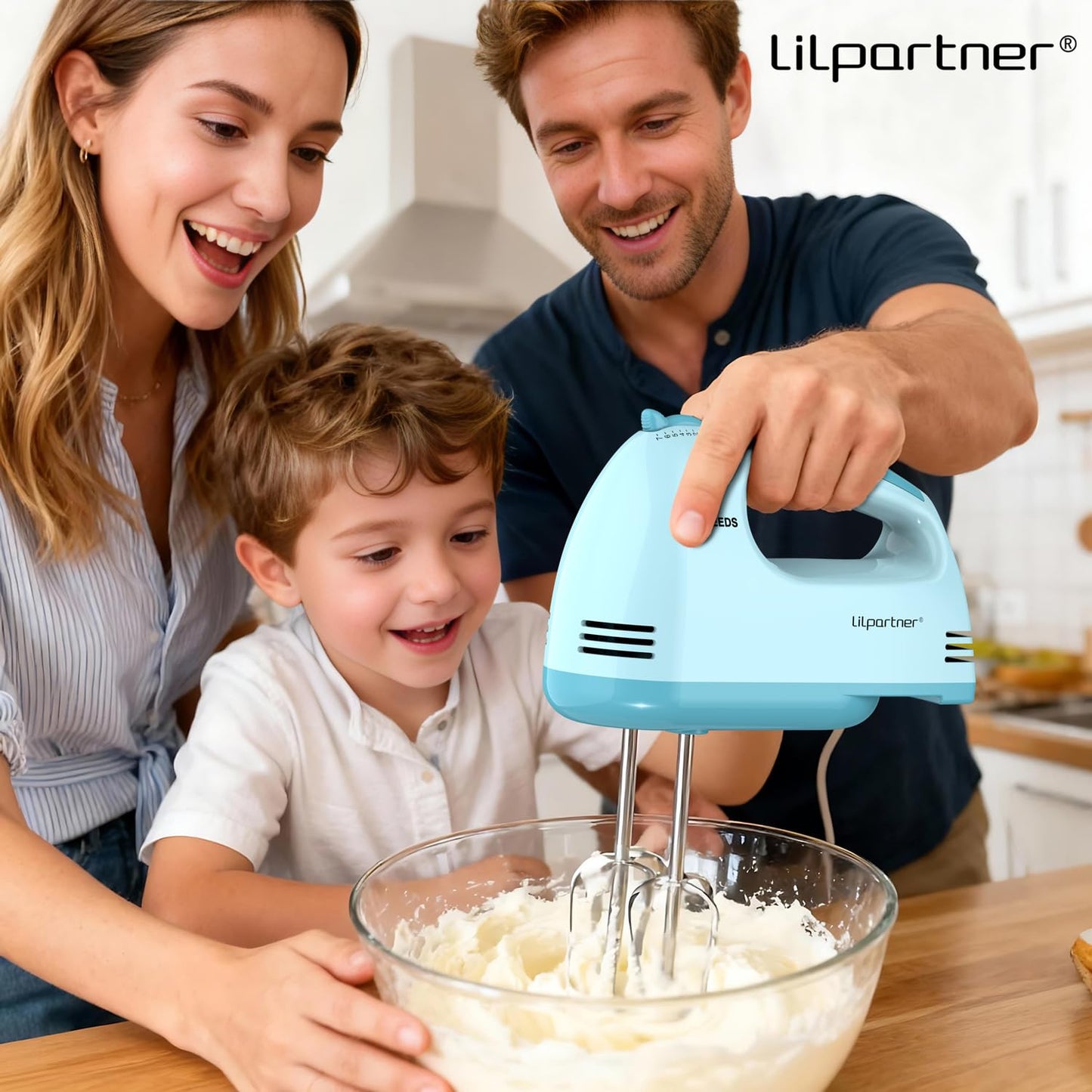 LILPARTNER Hand Mixer Electric, Ultra Power Kitchen Hand Mixer With 7-Speed & 5 Stainless Steel Accessories for Whipping Dough, Cream, Cake, Dishwasher Safe, Pink