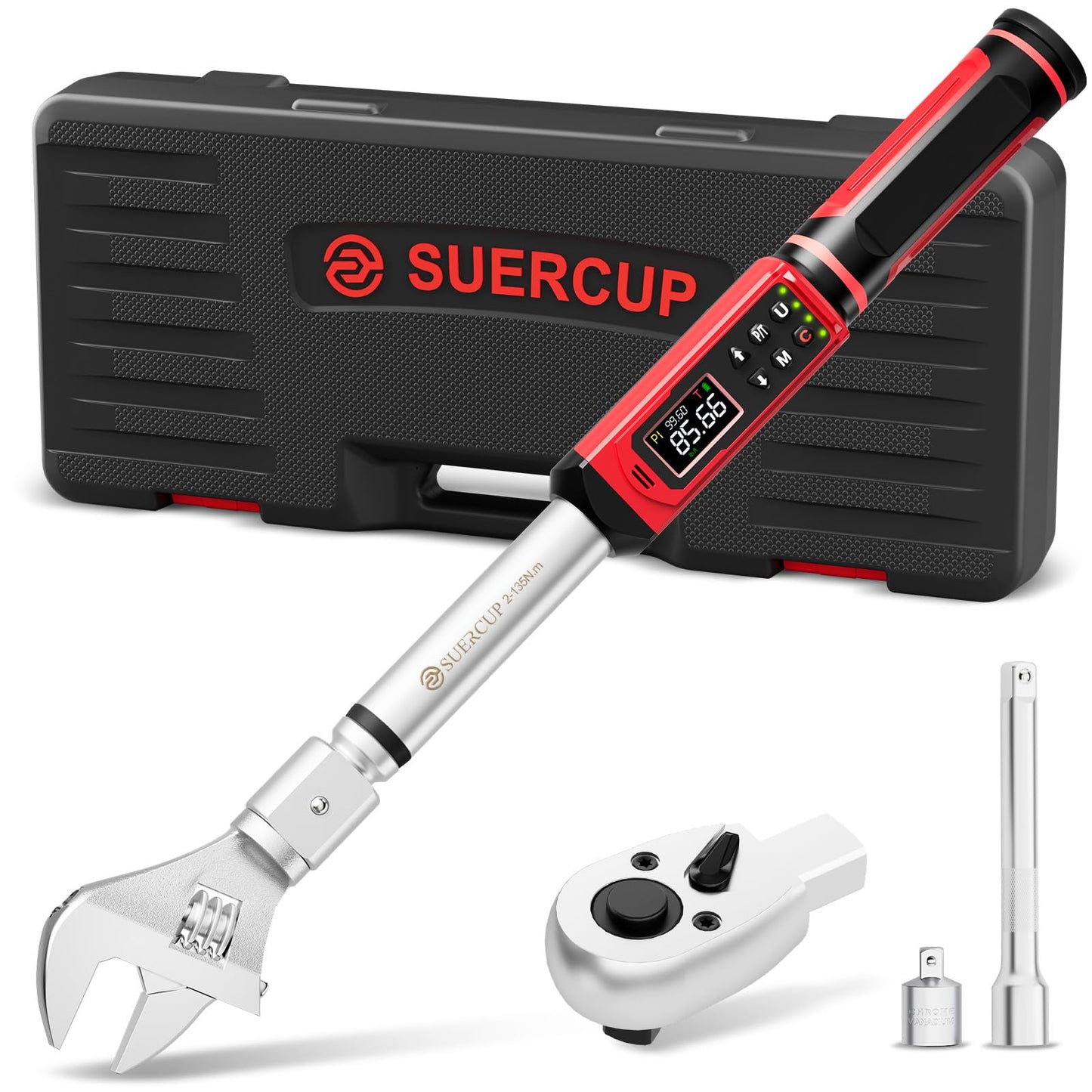 SUERCUP Digital Torque Wrenc ±1% Accuracy with Vibration, Buzzer,LED Notification and Five Units of Measure, for Car,Motorcycle Repair, DIY