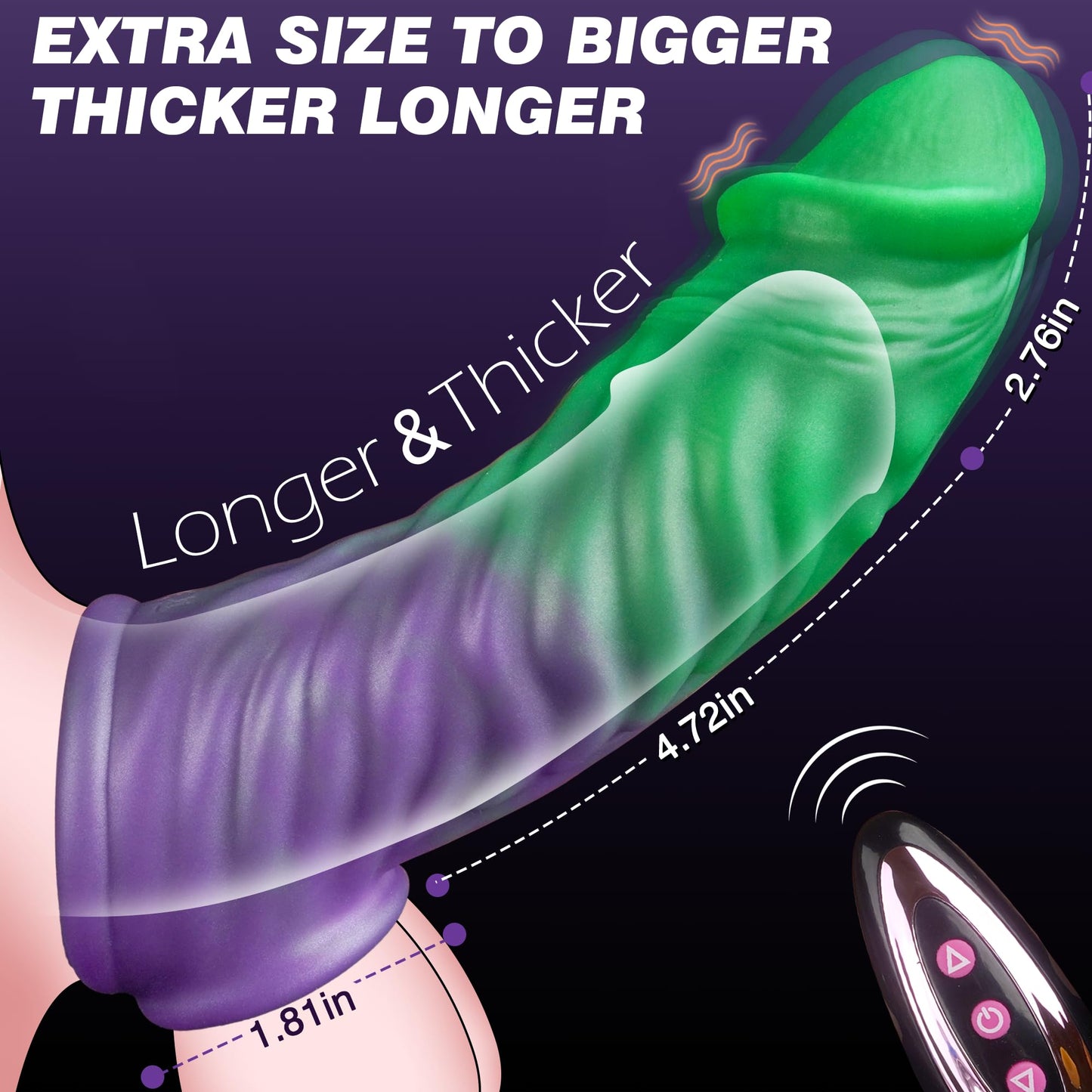 7.48" Penis Sleeve Vibrating Cock Ring Sleeve, Monster Penis Extender Dildo with 9 Modes, Elastic Dragon Penis Enlarger Silicone Penis Sheath with Remote Control, Adult Sex Toy for Men Couples