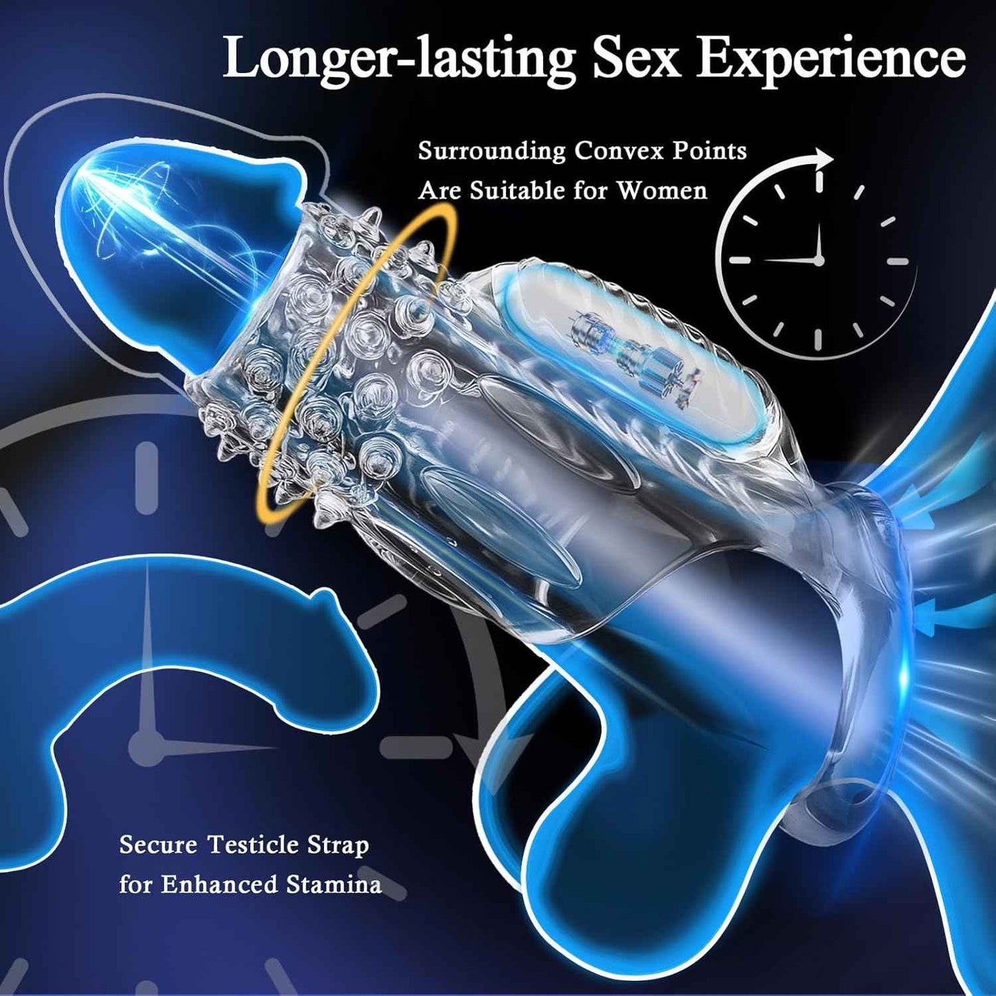 Vibrating Penis Sleeve Cock Ring, 2 PCS Reusable Cock Sleeves for Couples Vibrator, Delay Ejaculation Stronger Erection, Silicone Penis Pump Enlarge Sleeves Girth Adult Sex Toys for Men (Transparent)