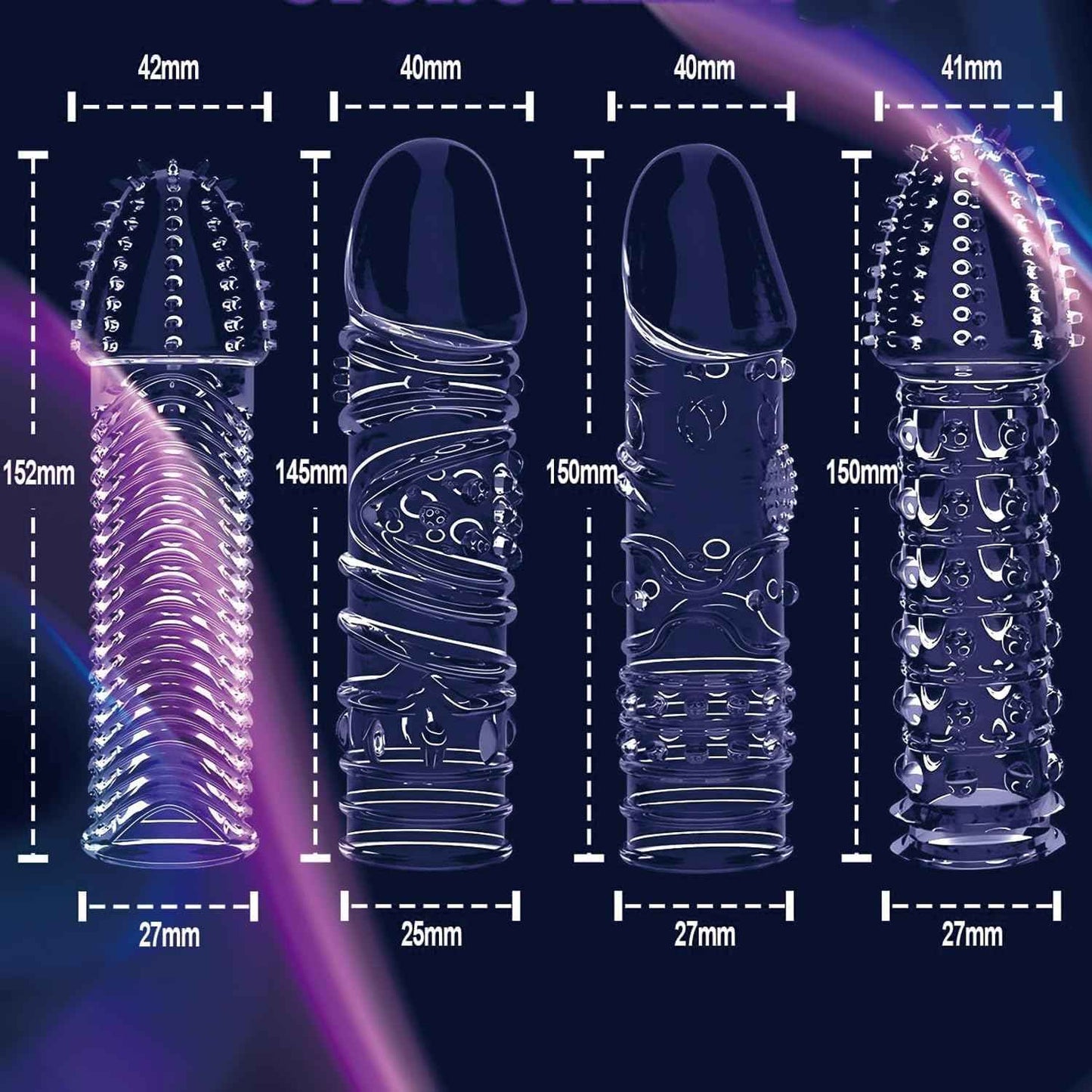 Transparent Penis Extender Cock Sleeve Male Sex Toy for Couples,4Pcs Realistic Dildo Penis Sleeve Enlarger Add Girth & Length,Soft Elastic Penis Ring Extension Fit for Enhanced Intimacy Adult Sex Toys