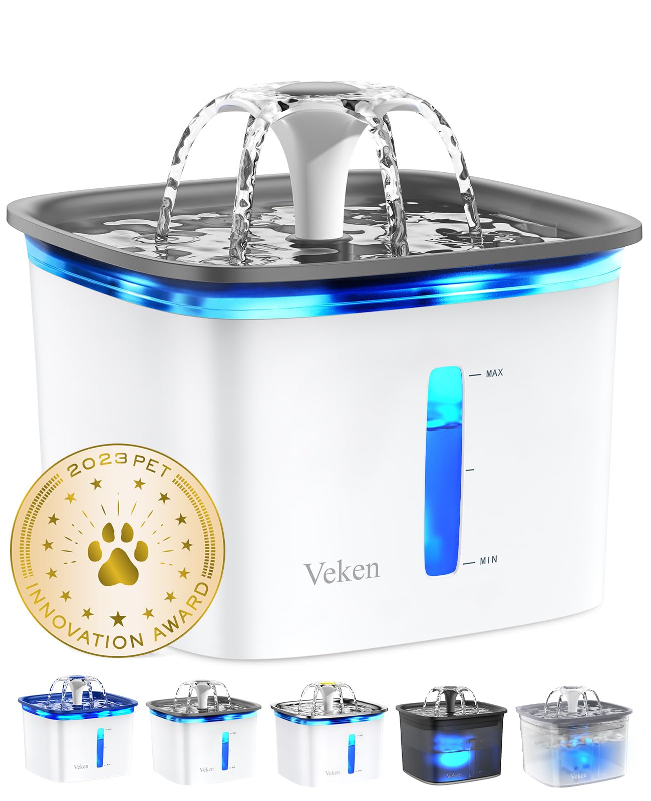 Veken Innovation Award Winner 95oz/2.8L Pet Fountain, Automatic Cat Water Fountain Dog Water Dispenser with Replacement Filters for Cats, Dogs, Multiple Pets