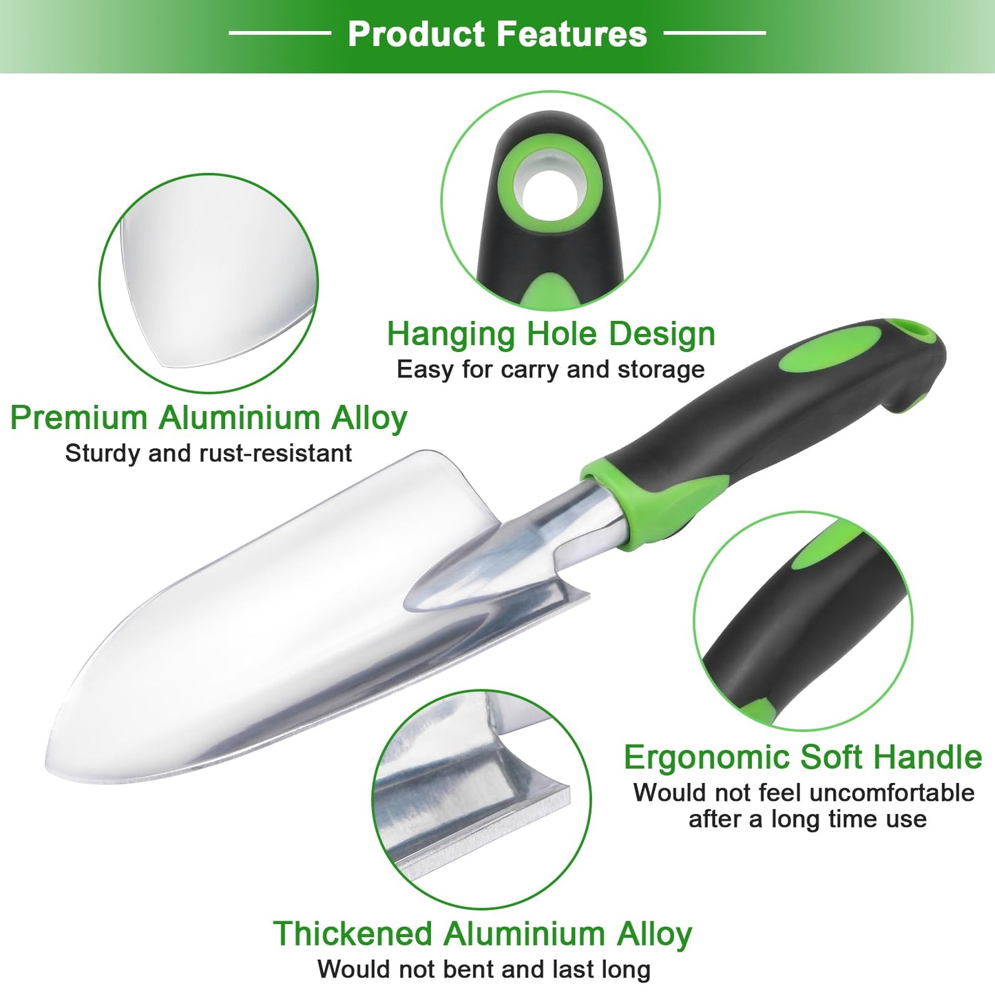 Garden Tools Set, 3 Pack Heavy Duty Gardening Tools Set Include Garden Shovel, Transplant Trowel and Hand Rake