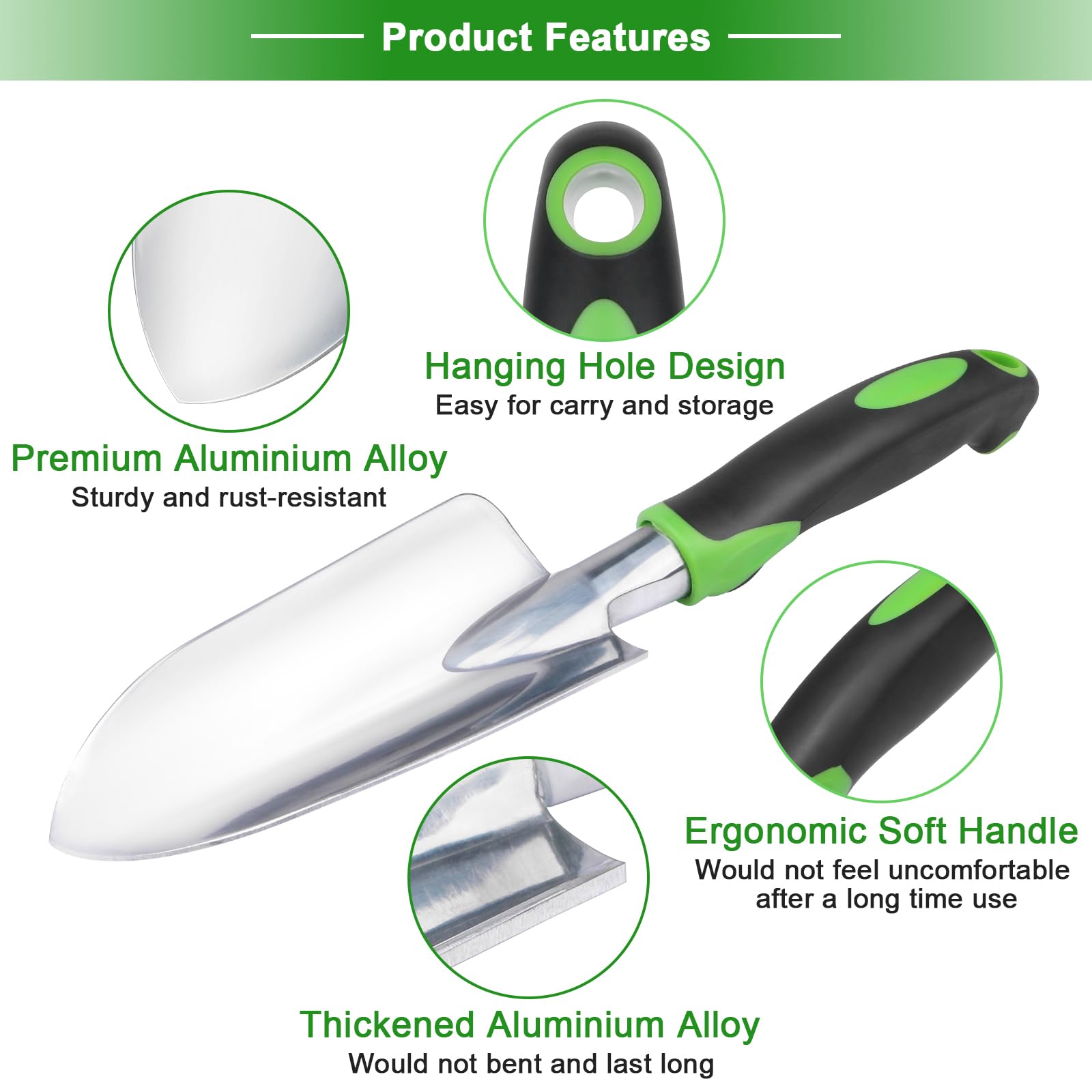 Garden Tools Set, 3 Pack Heavy Duty Gardening Tools Set Include Garden Shovel, Transplant Trowel and Hand Rake