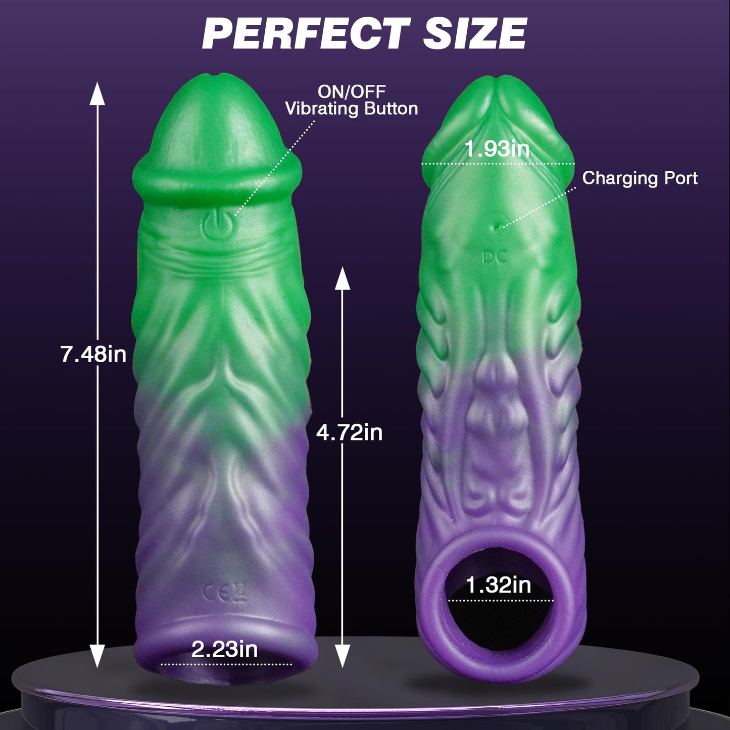 7.48" Penis Sleeve Vibrating Cock Ring Sleeve, Monster Penis Extender Dildo with 9 Modes, Elastic Dragon Penis Enlarger Silicone Penis Sheath with Remote Control, Adult Sex Toy for Men Couples