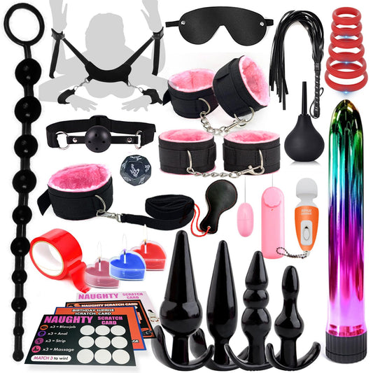 Anal Plug Adult Toys, BDSM Bondage Sex Restraints Set with Anal Toys and Anal Beads Butt Plug from Beginners to Advanced Player, Sex kit Sex Toys for Couples