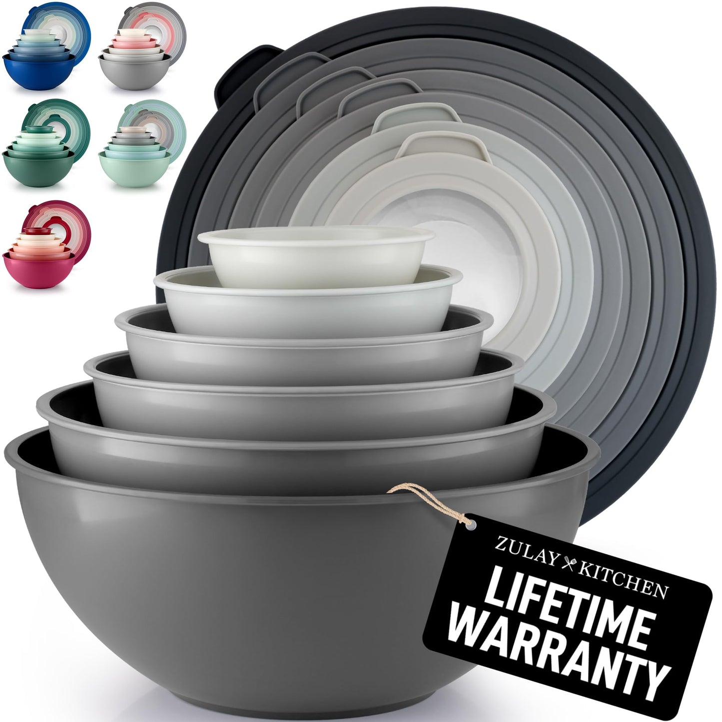 Zulay Kitchen Piece Plastic Mixing Bowls with Lids Set