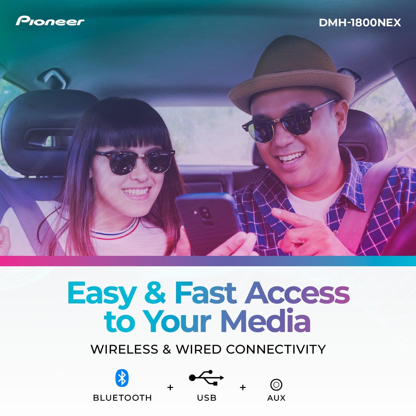 Pioneer DMH-1800NEX 6.8" Double-Din Digital Multimedia Receiver - Built in Bluetooth, Wired Apple CarPlay and Android Auto, Touchscreen, Rear Camera Input