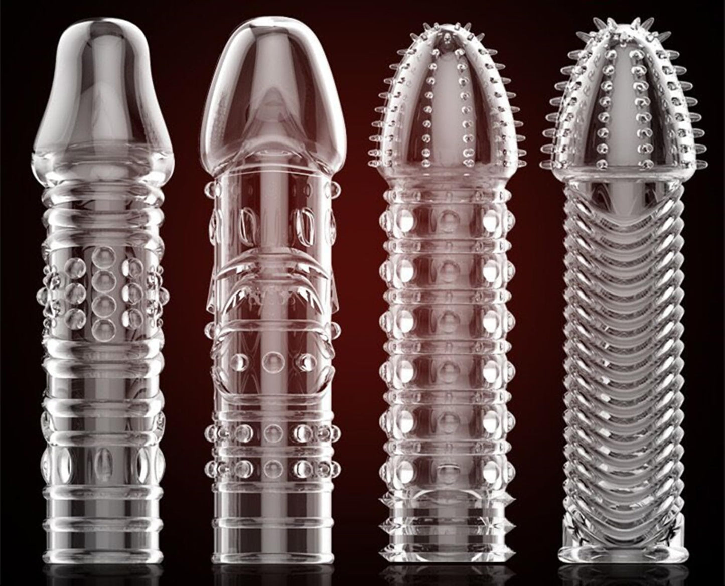 Threaded mace Condom Male Condom Adult Lock fine Ring Extended Sleeve Crystal Sleeve Color: Clear 4pcs