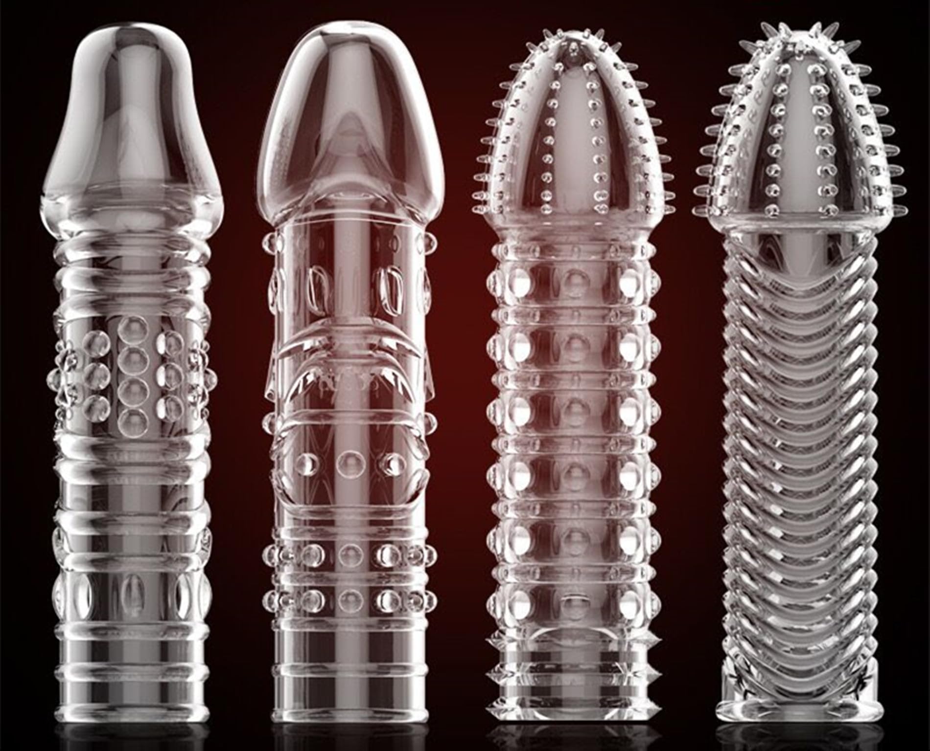 Threaded mace Condom Male Condom Adult Lock fine Ring Extended Sleeve Crystal Sleeve Color: Clear 4pcs