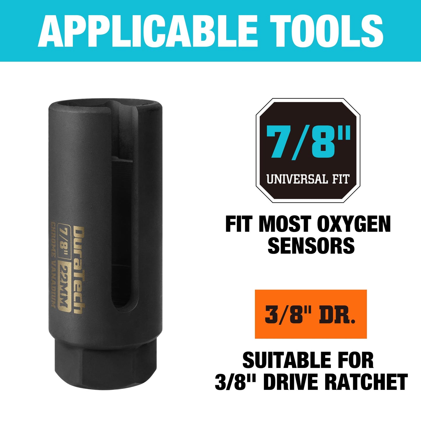 DURATECH 5PCS & 7PCS O2 Oxygen Sensor Socket Thread Chaser Set, 1/2" 3/8" Drive x 22mm (7/8") 27mm 29mm Oxygen Sensor Remover, O2 Sensor Removal Tool Kit