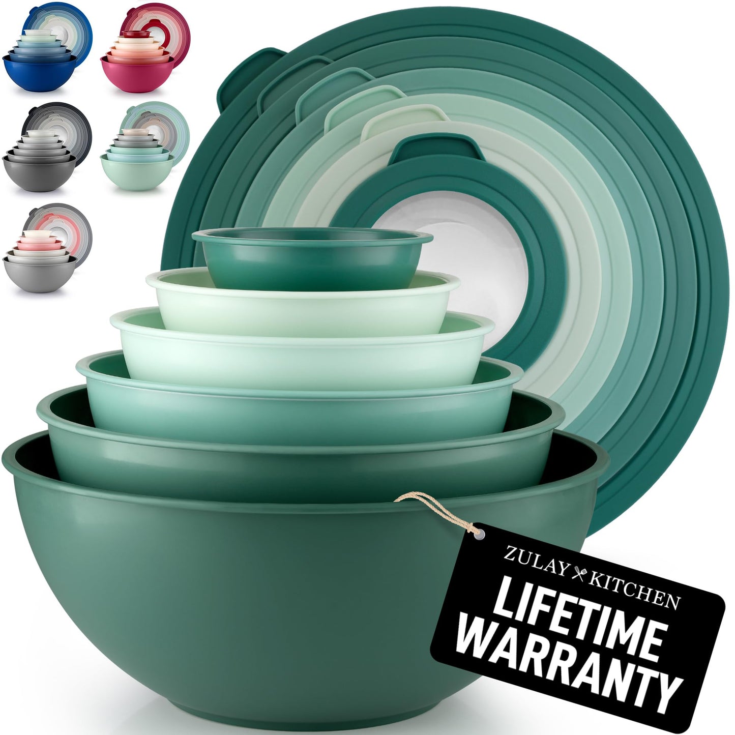 Zulay Kitchen Piece Plastic Mixing Bowls with Lids Set