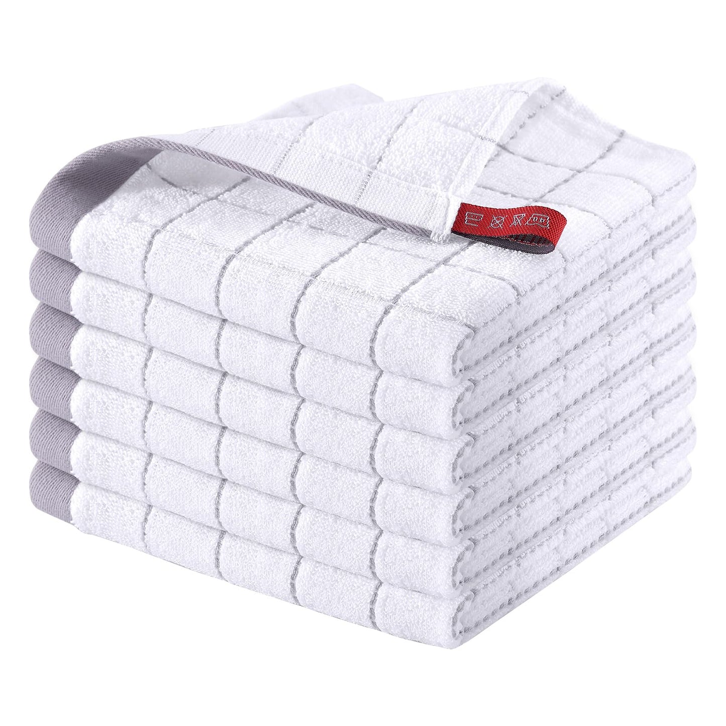 Homaxy 100% Cotton Terrycloth Check Design Dish Cloths & Dish Towels, Soft and Absorbent, Perfect for Kitchen Drying and Washing