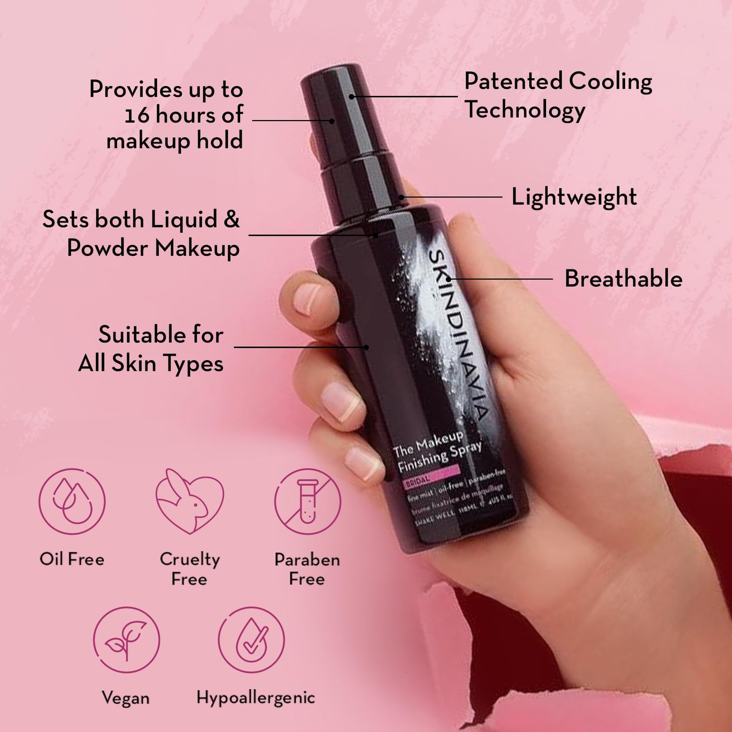 Skindinavia The Makeup Finishing Spray, Classic Makeup Setting Spray, All-Day Wear, Long-Lasting Up to 16+ Hours, Heat-Resistant & Waterproof, Cooling Fine Mist, 2.0 Oz