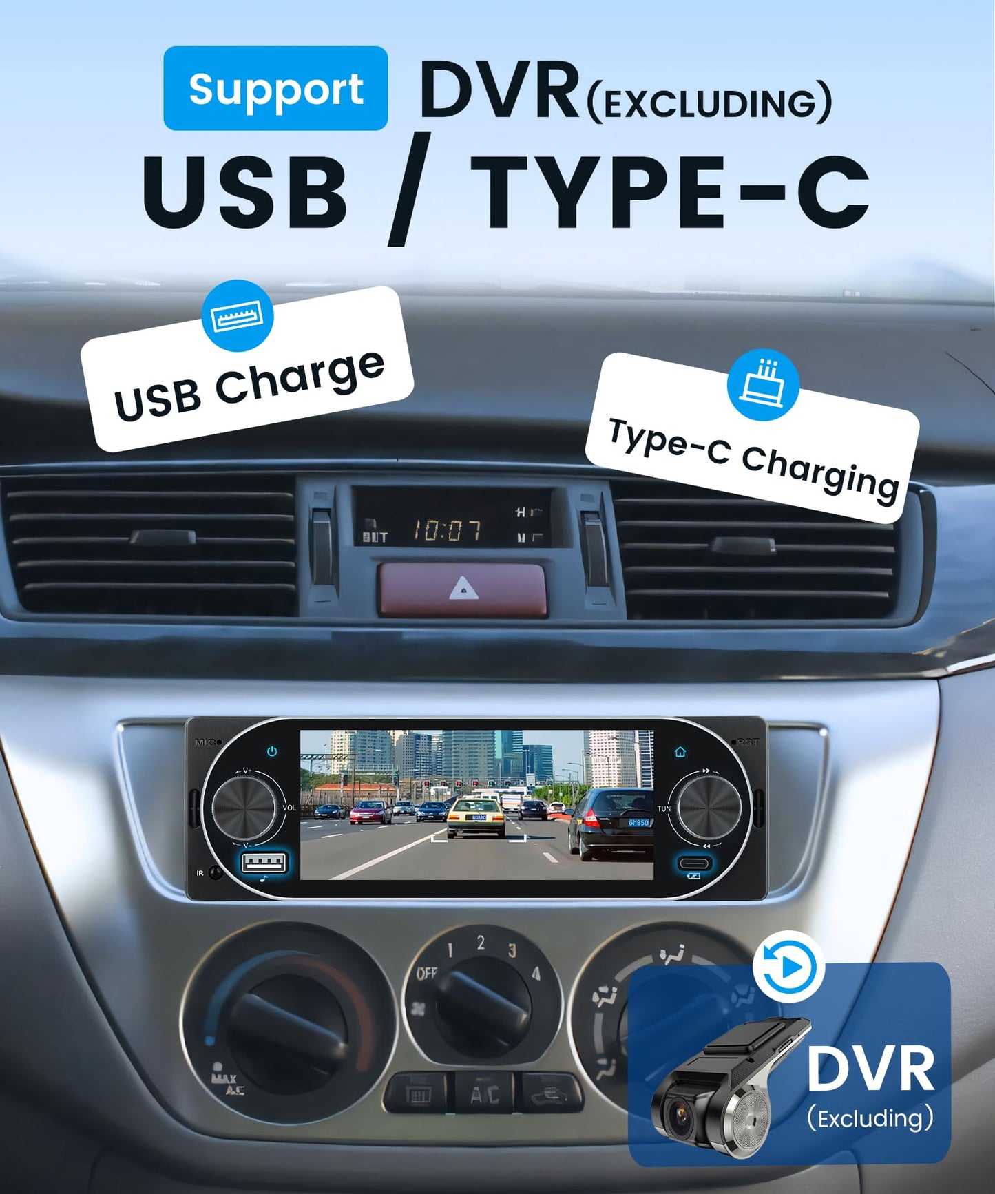 Rimoody Single Din Car Stereo with Wireless CarPlay & Android Auto, 5.1 Inch Touch Screen Car Radio with Bluetooth 5.2, FM/RDS, EQ, SWC/MIC, USB/Type-C, Backup Camera Car Audio Receiver