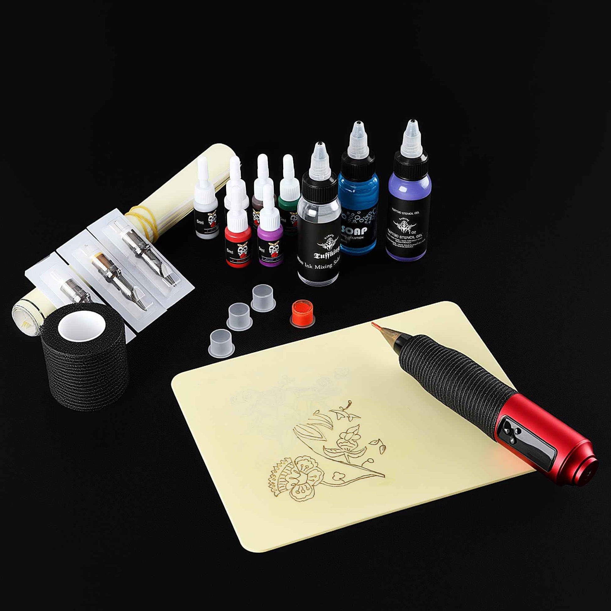 Tattoo Skin Practice Kit, Starter Tattoo Practice Kits with 2Pcs 3mm Fake Skins for Tattooing, 5Pcs Transfer Stencil Paper for Beginners Tattoo Practice Supplies