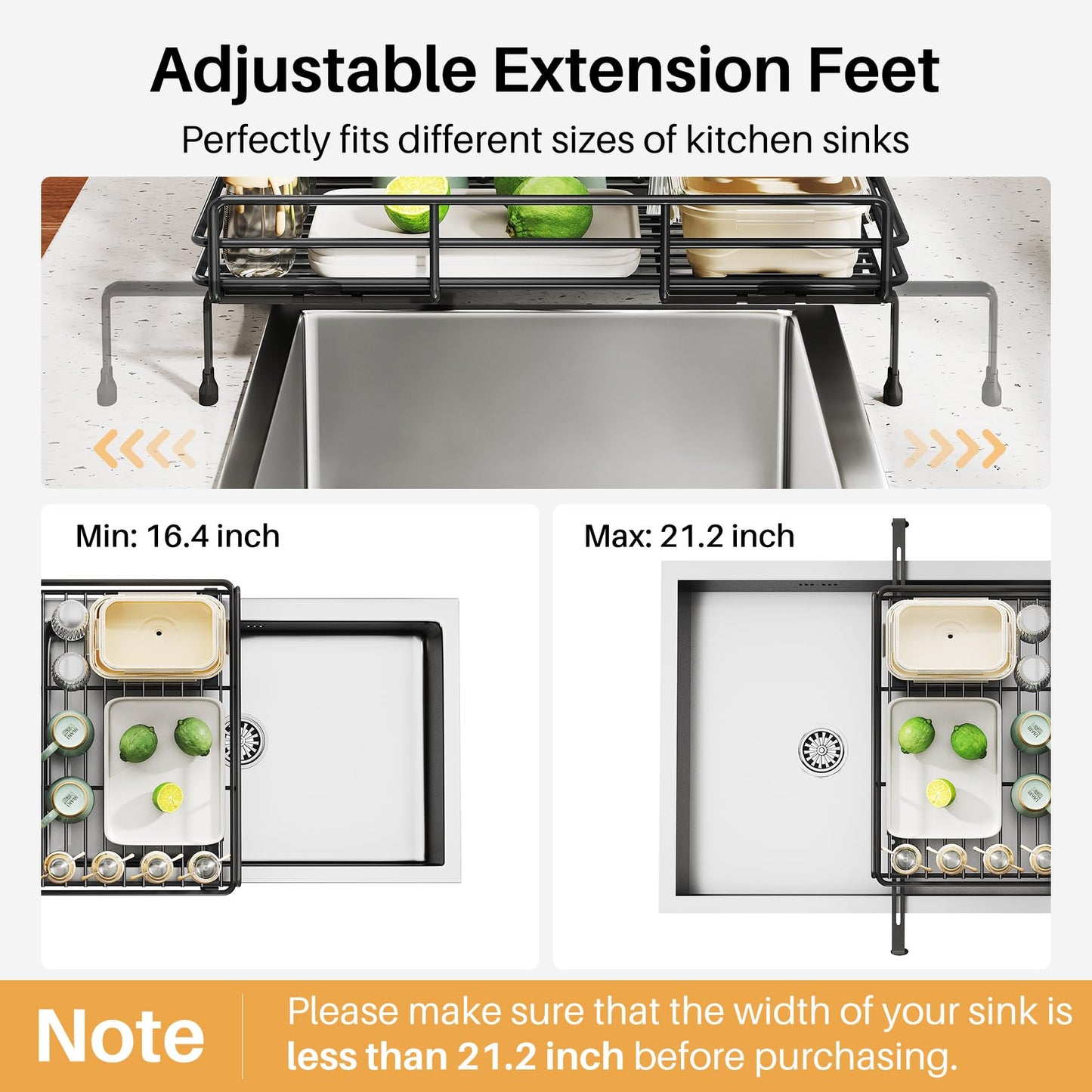 Dish Drying Rack - Extendable Dish Rack, Large Sink Drying Dish Drainer for Kitchen Counter, Stainless Steel Dish Strainer with Utensil Holder