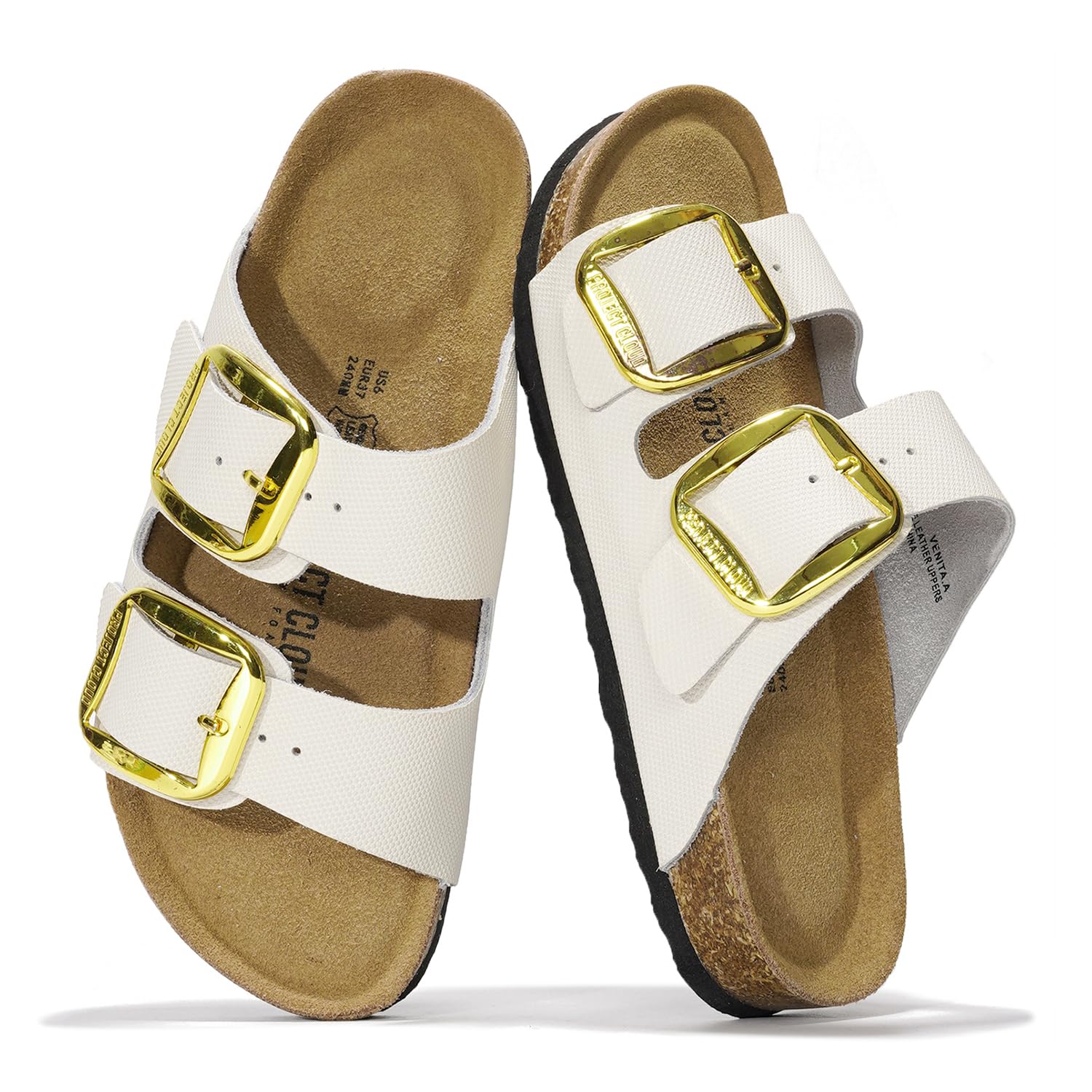 Project Cloud 100% Genuine Leather Flat Sandals for Women 2026 Comfortable Beach Essentials Womens Sandals Memory Foam Vacation Essentials Slides for Women Footwear (Santorini)