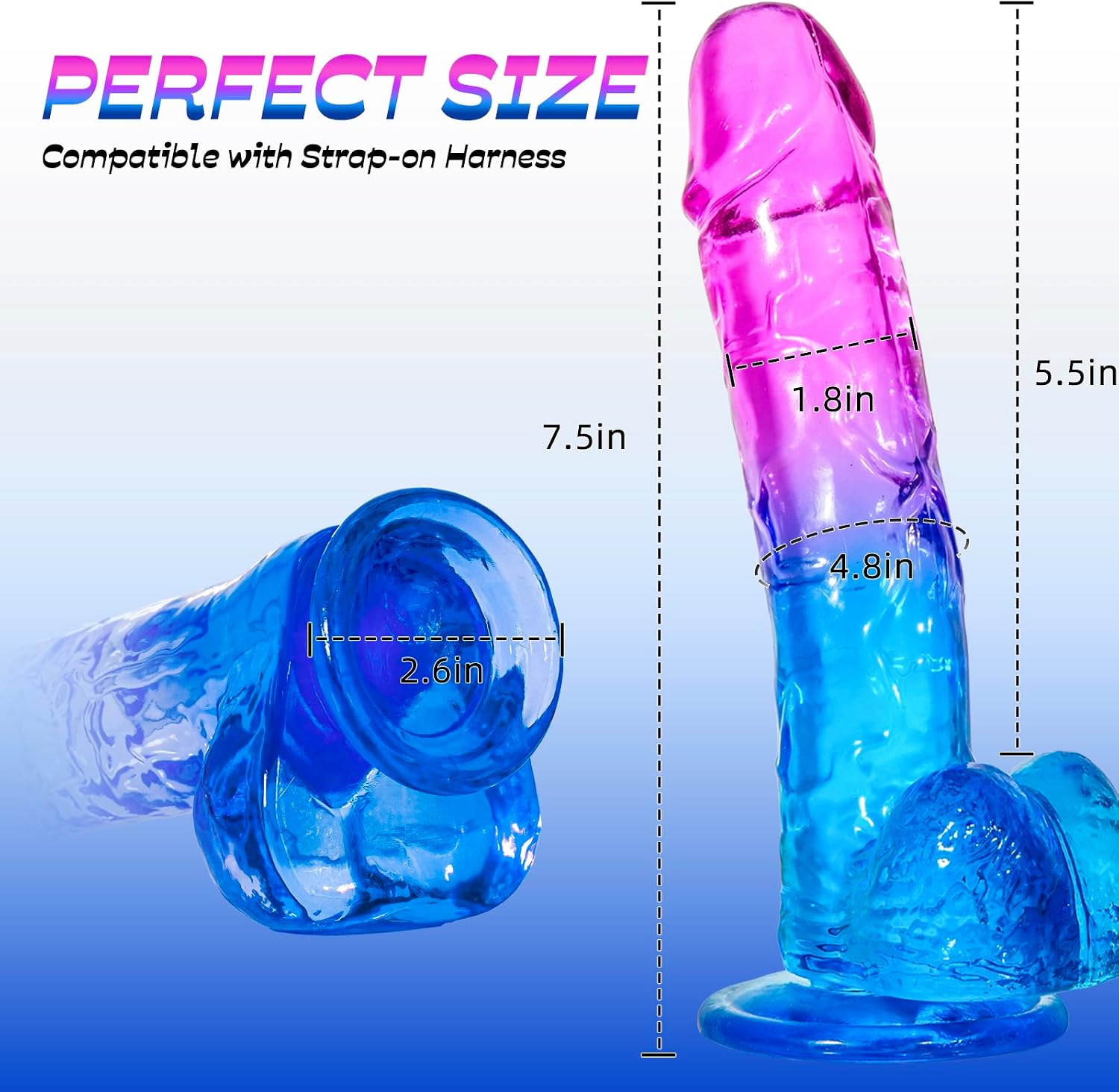 Lihanvil Realistic Silicone Dildo Dual Density Suction Cup 7.8 in