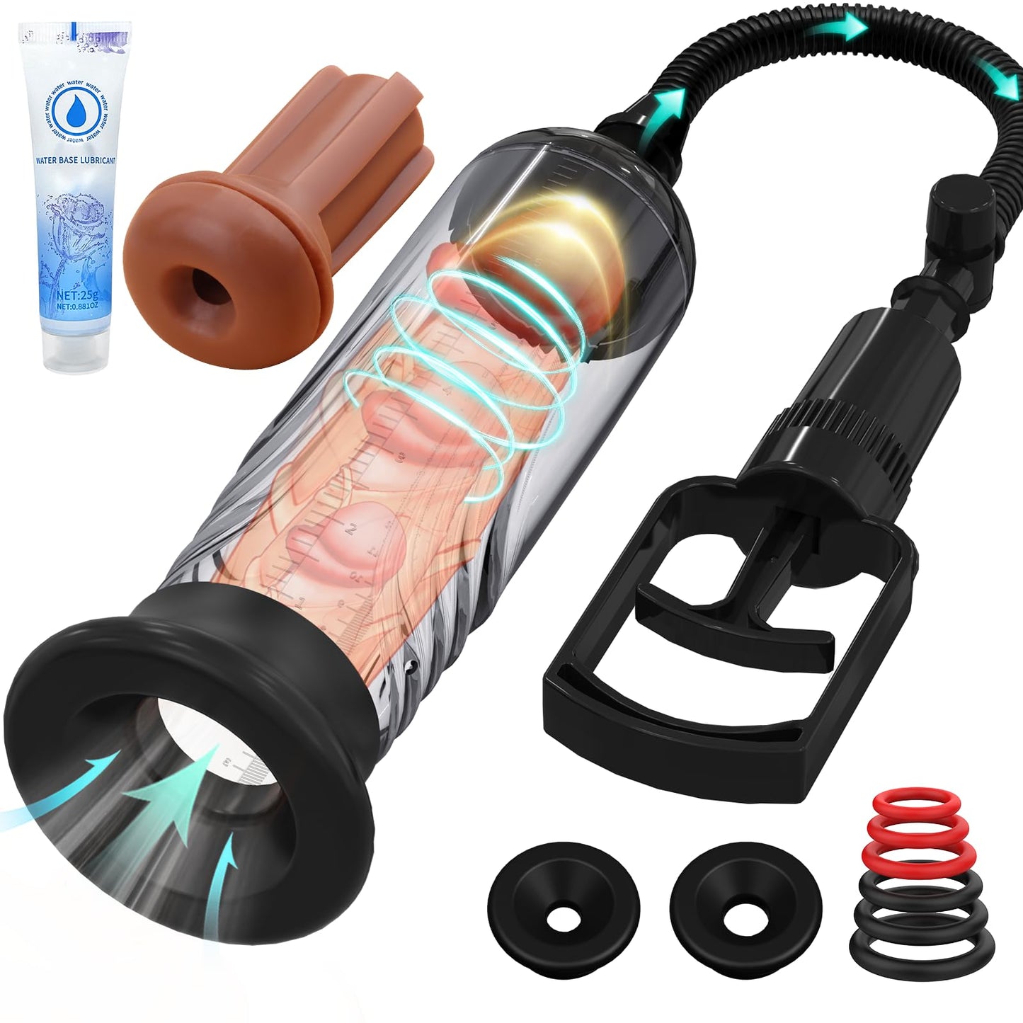 Penis Vacuum Pump, Manual Penis Enlarger Enlargement Extend Pump Air Pressure Device, Adult Male Sex Toys for Men Stronger Bigger Erections with 3pcs Suction Sleeves