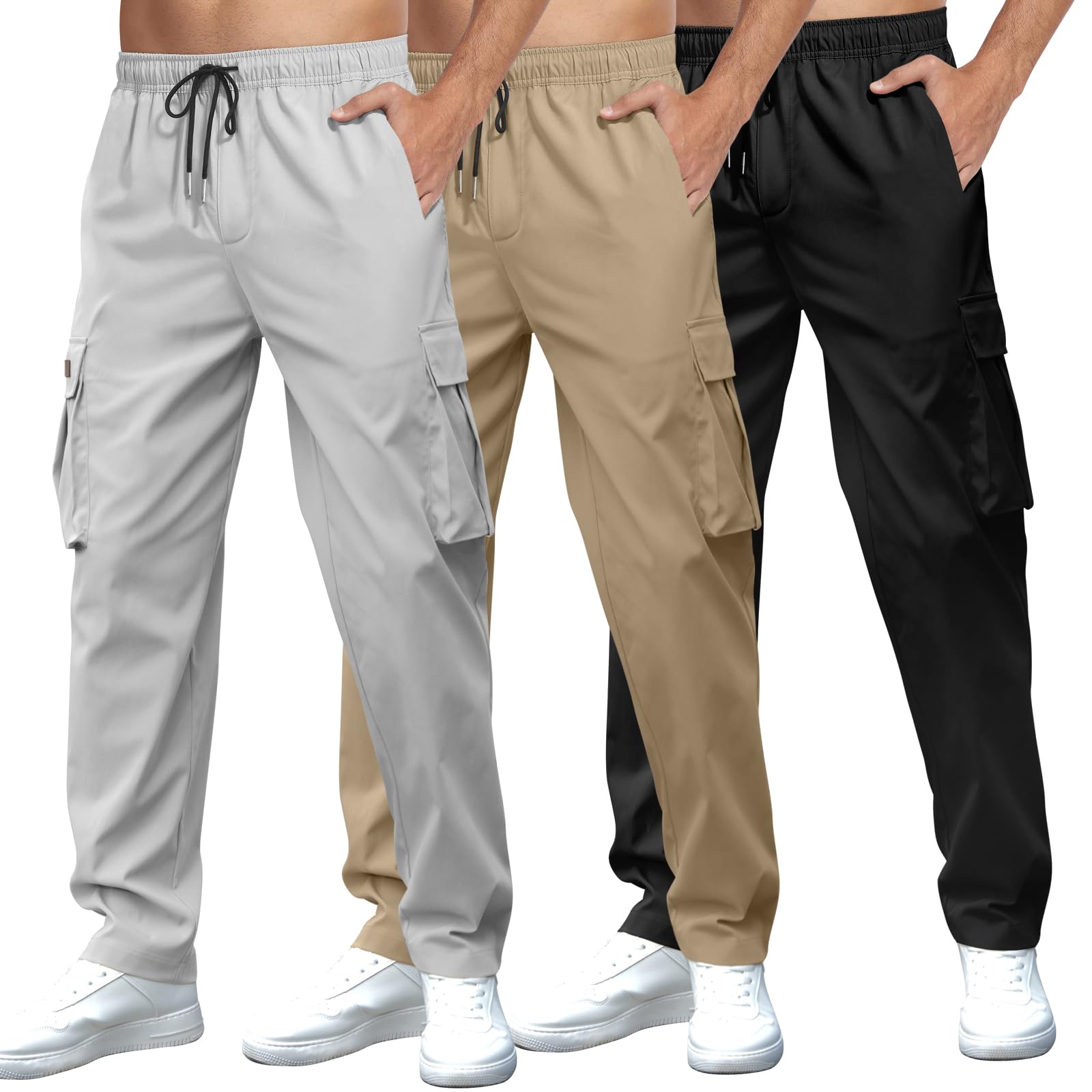 Mancozy Men's Casual Cargo Sweatpants Waist Drawstring Joggers Tactical Loose Fit Pants for Men with Multi Pockets