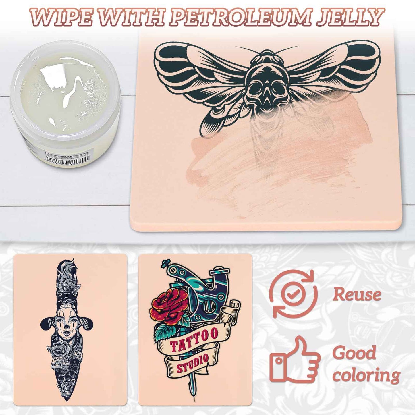 3mm Tattoo Fake Skin,Pure Silicone Tattoos Practice Skin, Double Sides Real Thick Feeling Soft Tattoo Skins, Tattooing Microblading Eyebrow Lip Practice