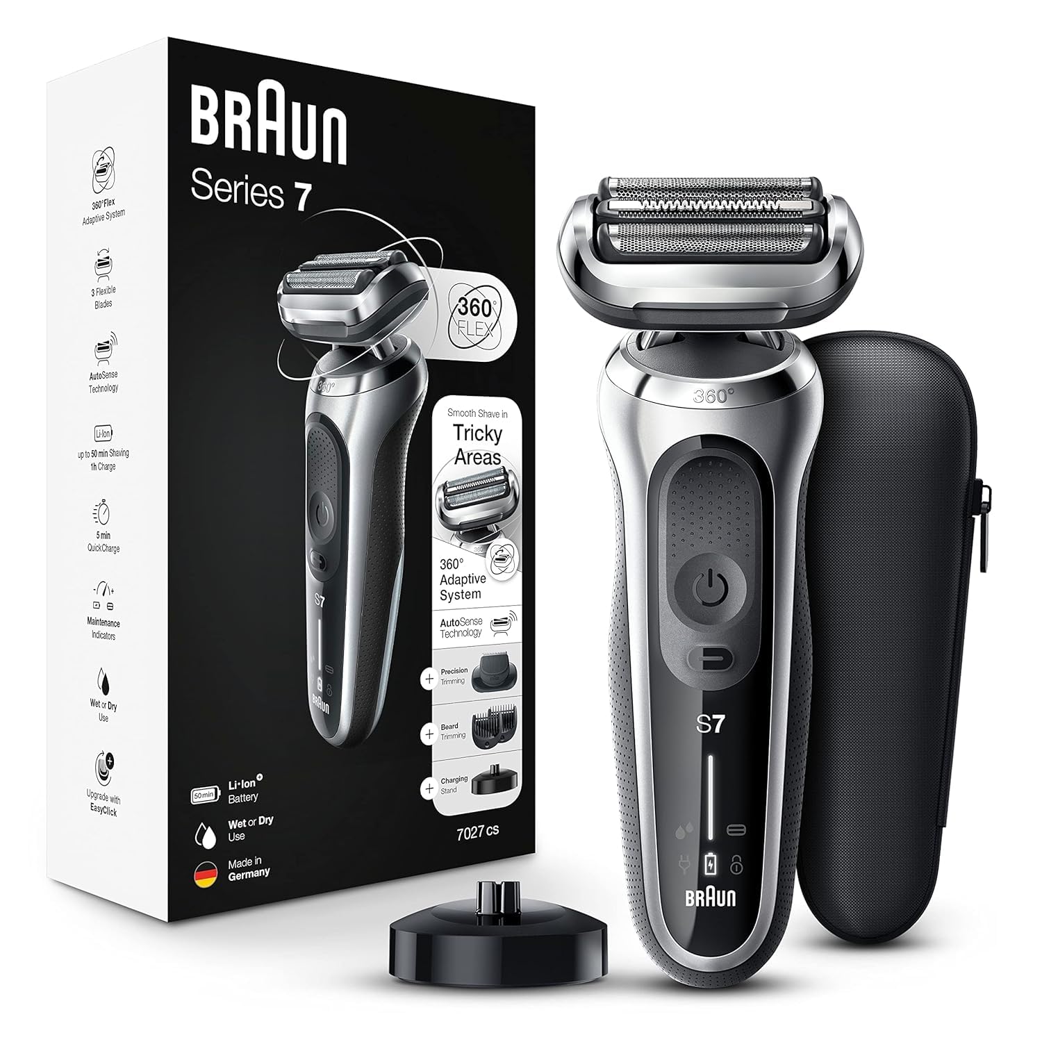 Braun Series 7 7071cc Flex Electric Razor for Men with SmartCare Center, Precision Trimmer, Wet & Dry, Rechargeable, Cordless Foil Shaver, Silver