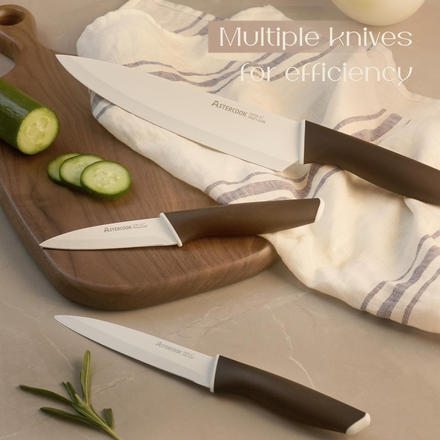 Astercook Knife Set Kitchen with Block and Sharpener 15 Pcs German Stainless Steel Knives Sharp Blade Dishwasher Safe Kitchen Utensils Set Deba Knives with Anti-slip Ergonomic Handle