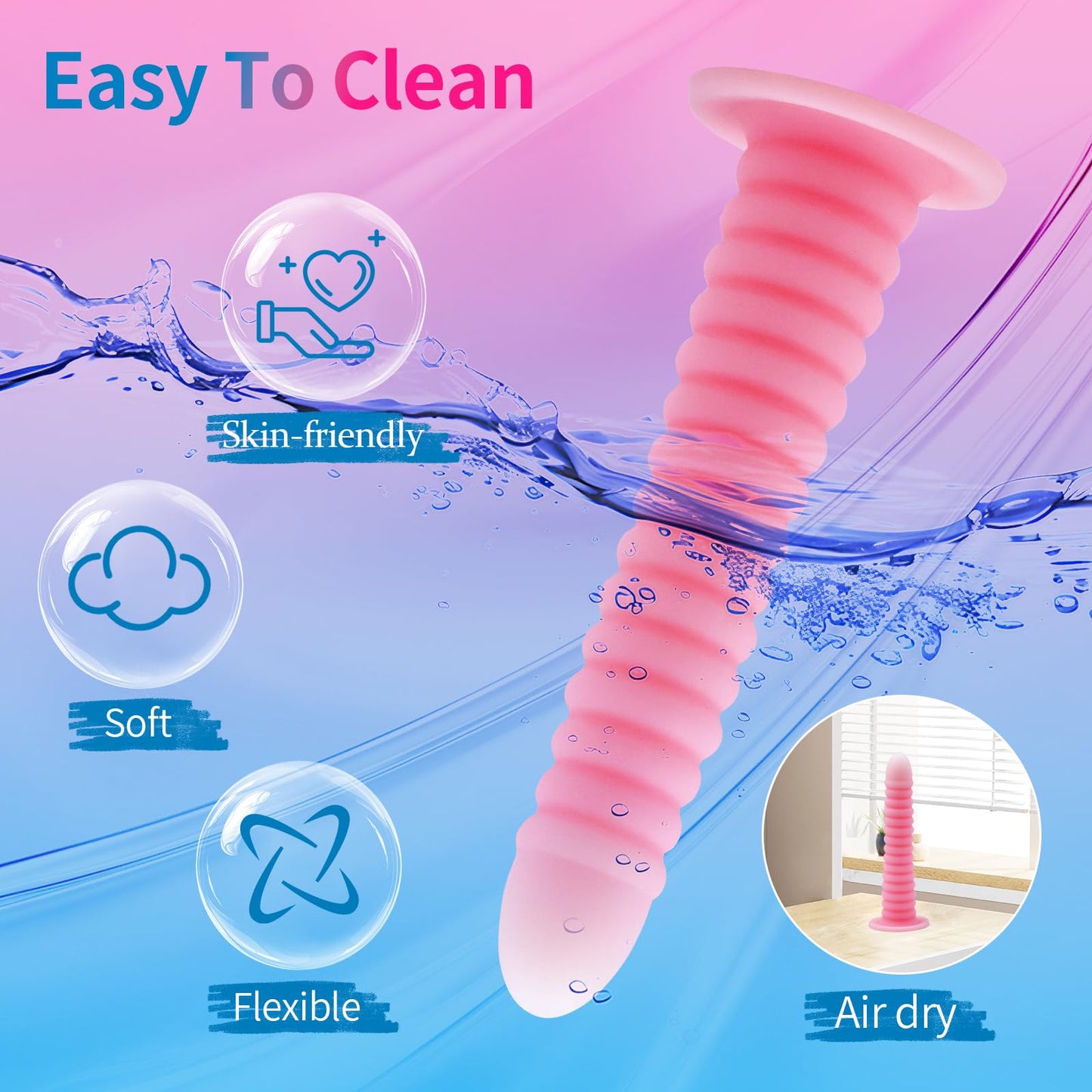 Pink Fantasy Anal Plug,Premium Liquid Silicone Colorful Glowing Penis Toy for Vaginal and Anal Sex,Equipped with Strong Suction Cups for Women Men Couples.