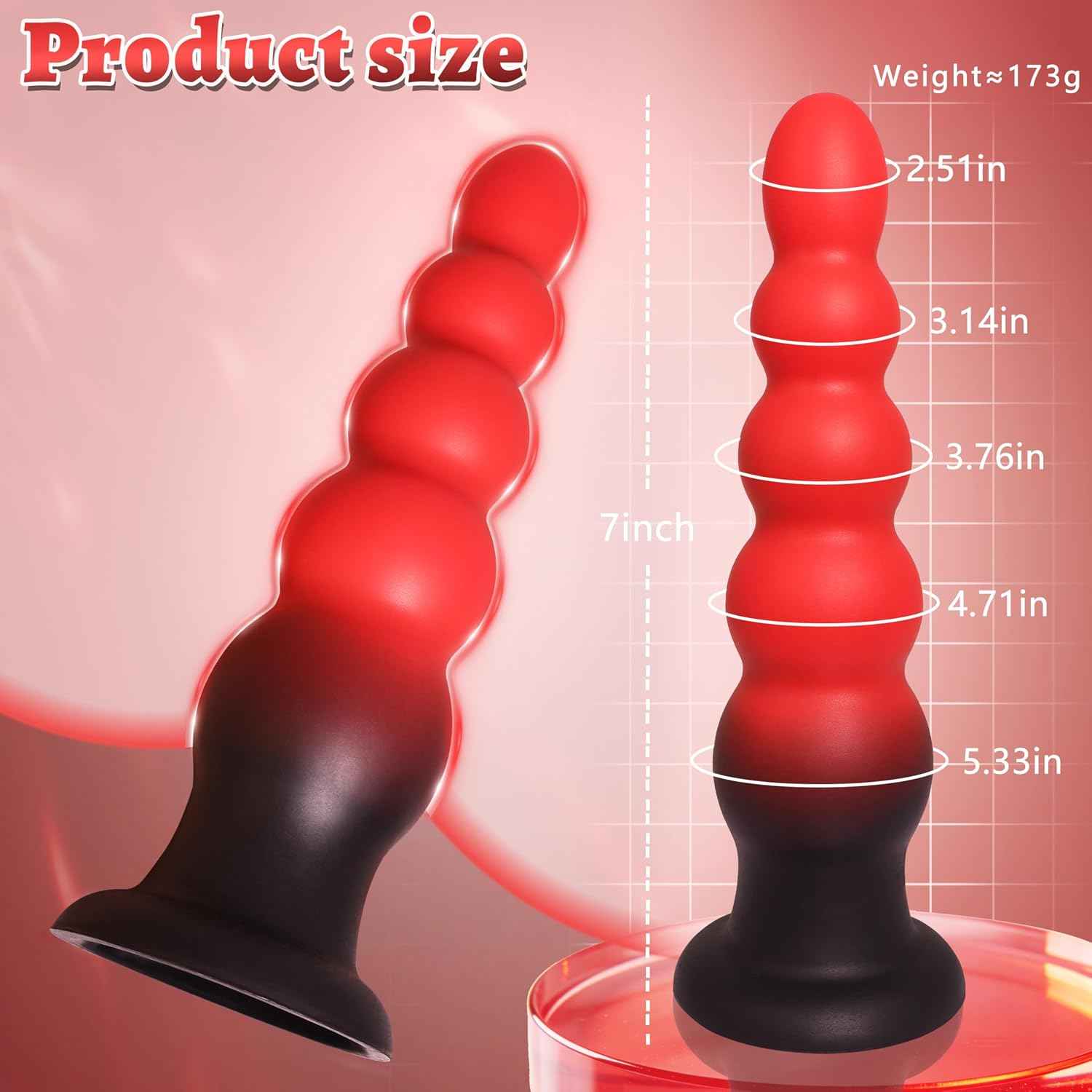 7'' Silicone Anal Butt Plug, Soft Anal Beads Five-Bead Progressive Anal Trainer, Anus Dilator Masturbator Adult Sex Toys with Strong Suction Cup for Hands-Free Play, Anal Toy for Men Women Couple