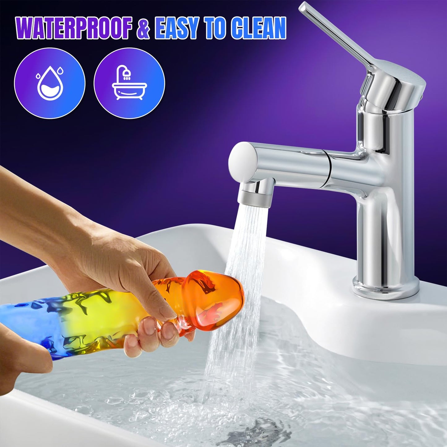 9 Inch Colorful Silicone Dildo, Blue-Yellow Clear Soft Flexible Dildo with Strong Suction Cup for Hands Free Play, Adult G-Spot Sex Toys for Vaginal and Anal Stimulation
