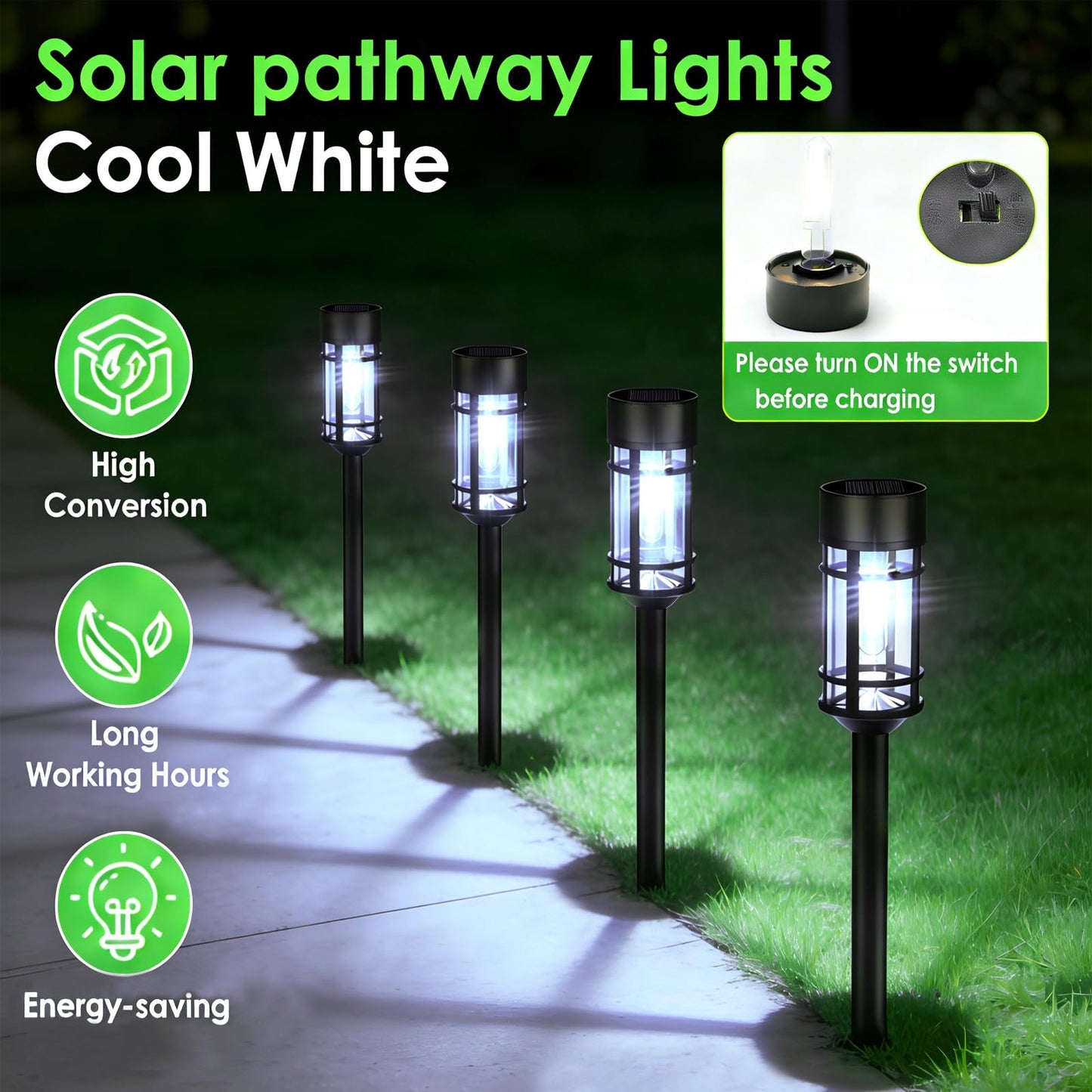 Mancra Solar Pathway Lights, 8 Pack LED Solar Lights Outdoor Waterproof, Glass Metal Garden Lighting for Yard Path Landscape Lawn Walkway Driveway