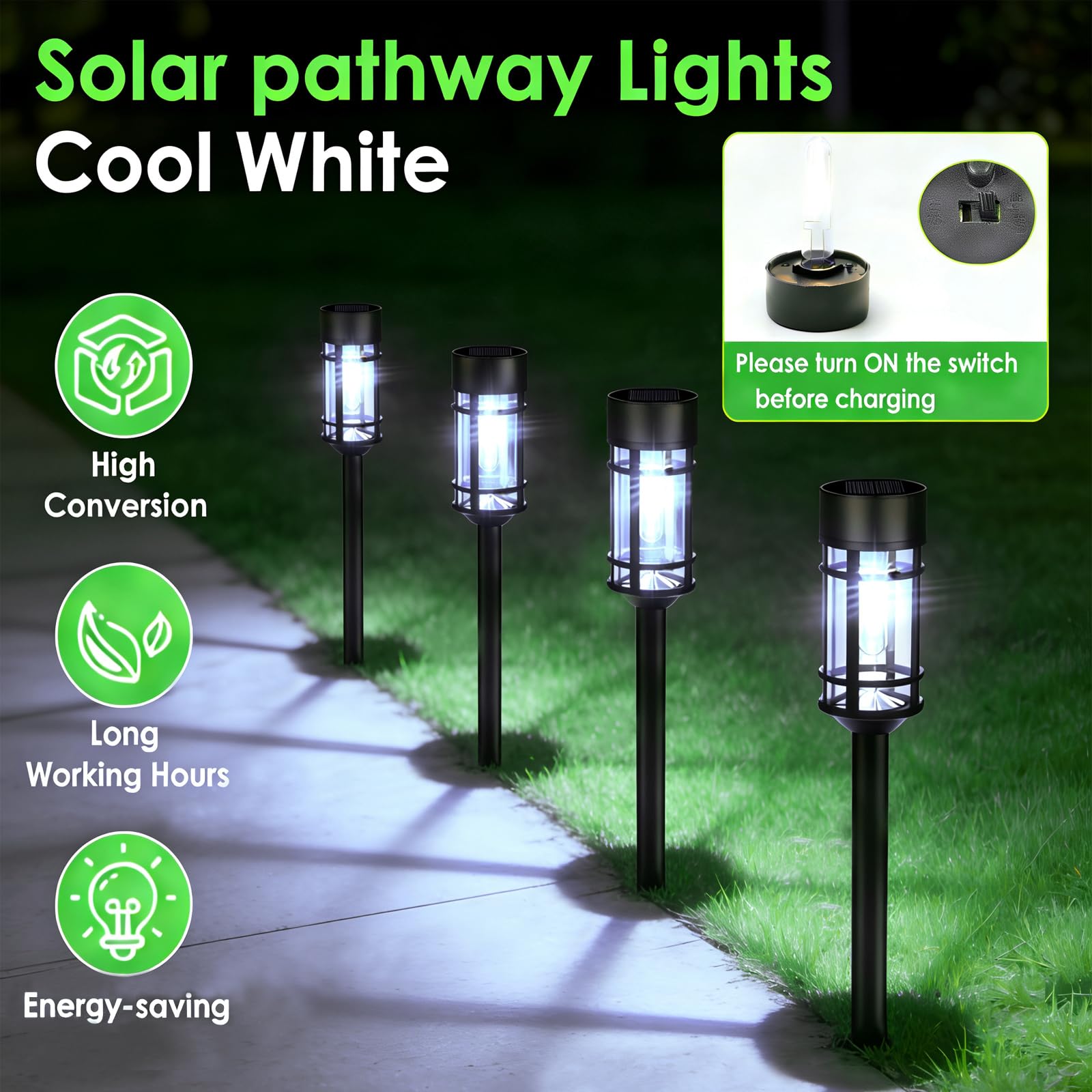 Mancra Solar Pathway Lights, 8 Pack LED Solar Lights Outdoor Waterproof, Glass Metal Garden Lighting for Yard Path Landscape Lawn Walkway Driveway