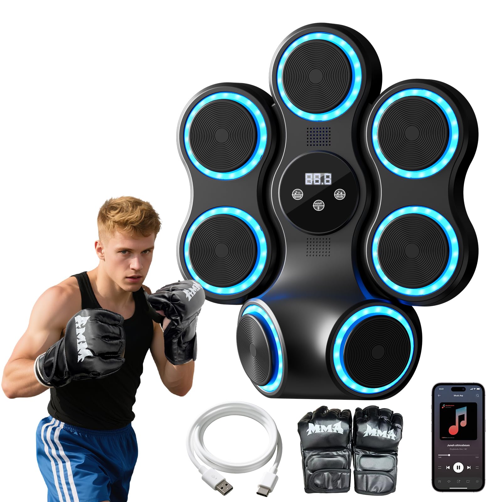 Music Boxing Machine for Adults Kids Interactive Punching Trainer with Boxing Gloves, Large Size Wall Mounted Electronic Boxing Target