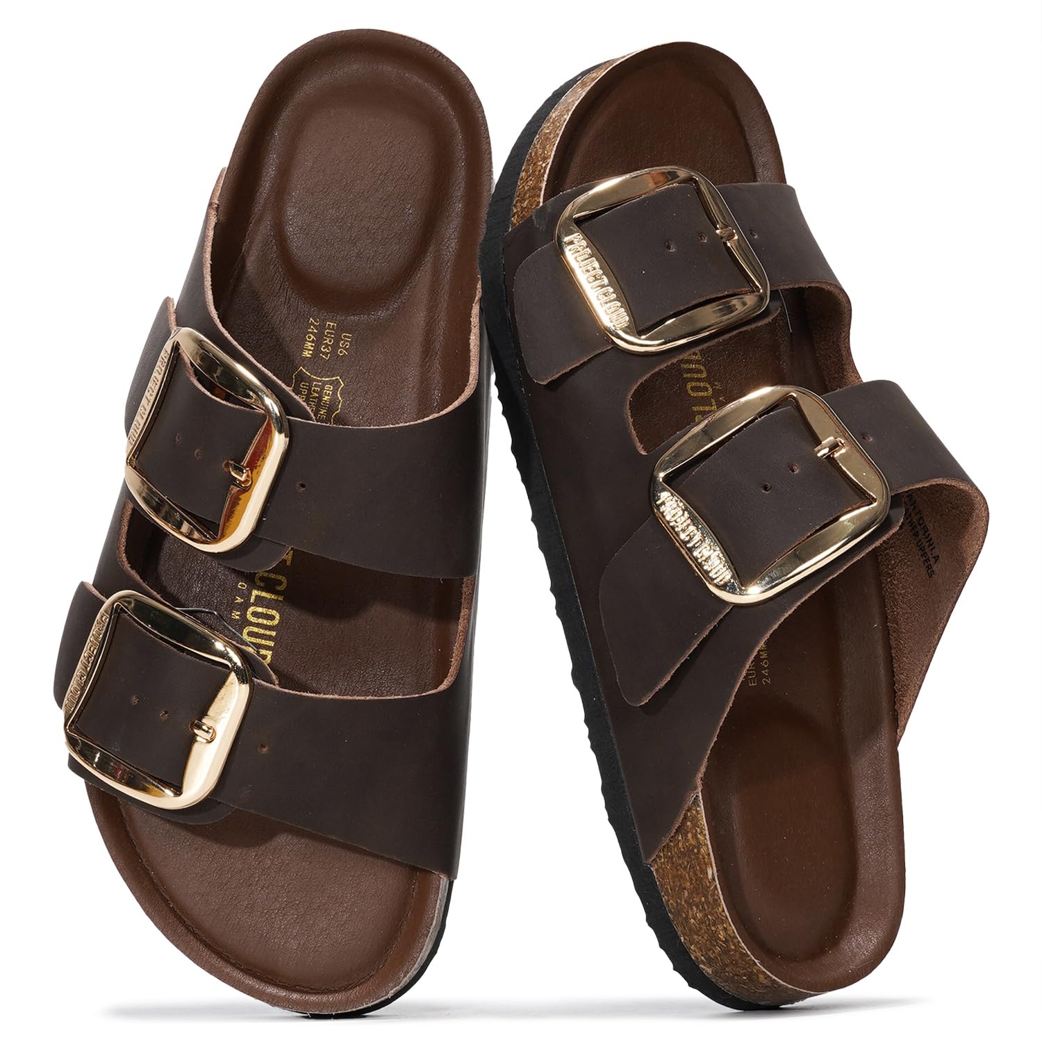 Project Cloud 100% Genuine Leather Flat Sandals for Women 2026 Comfortable Beach Essentials Womens Sandals Memory Foam Vacation Essentials Slides for Women Footwear (Santorini)