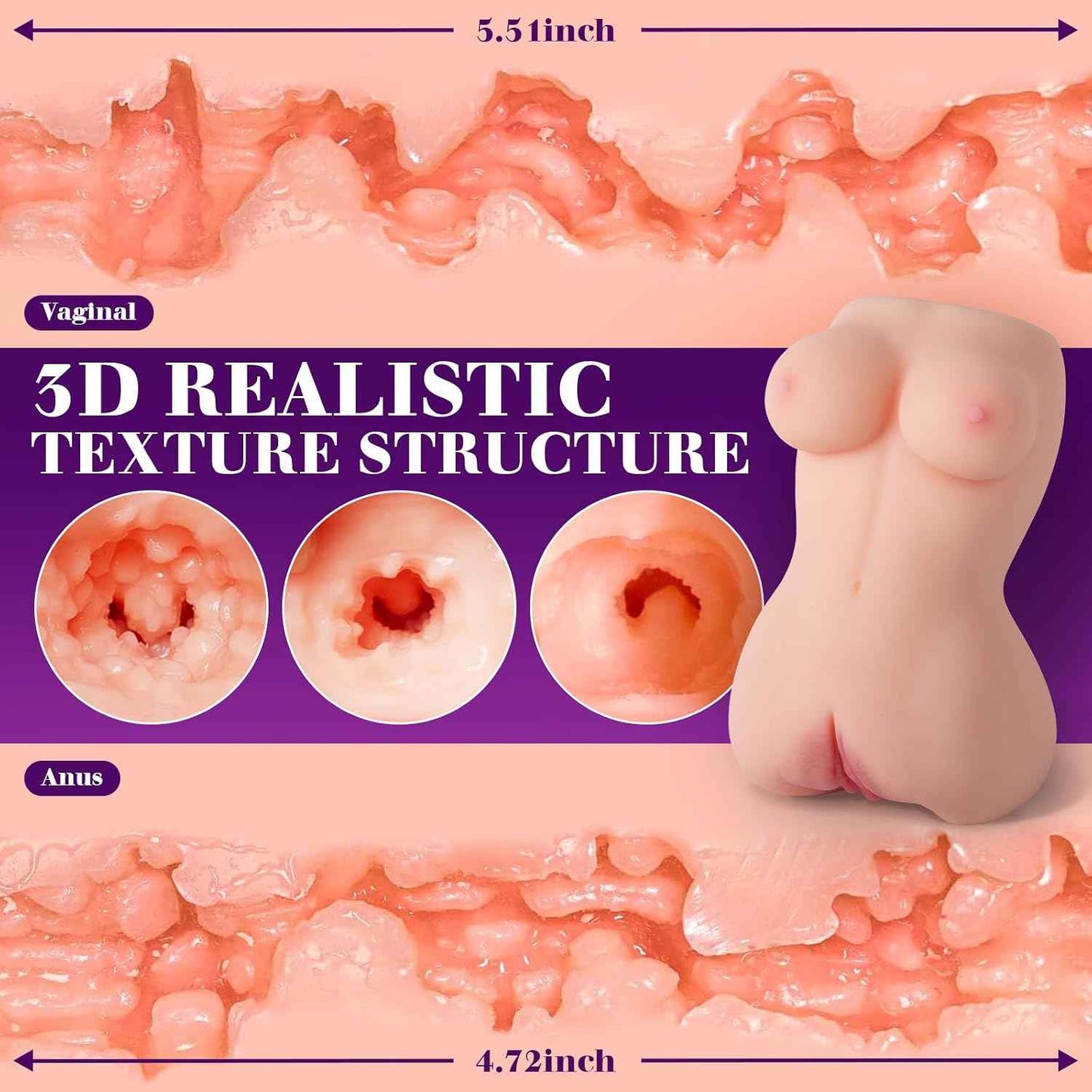Portable Realistic Pocket Pussy, Mini Sex Doll Sex Toys for Men Male Masturbator TPE Female Torso with Boobs Vagina Textured Tight Anus Male Stroker for Adult (White) (White)
