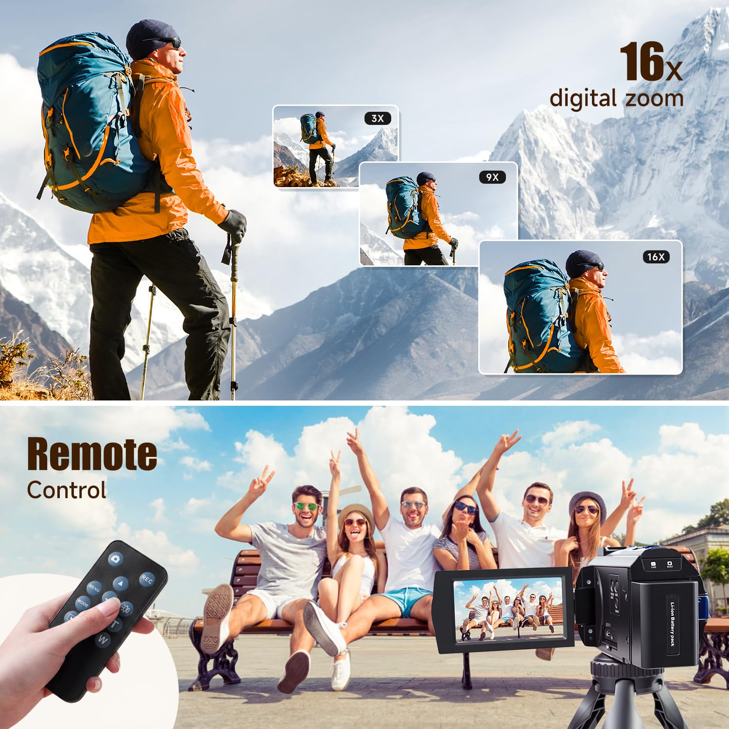 TryTalk 5K Video Camera Camcorder UHD 64MP Vlogging Camera for YouTube with 3.0” 270° Rotatable Touchscreen, 16X Zoom Video Recorder with IR Night Vision/External Microphone