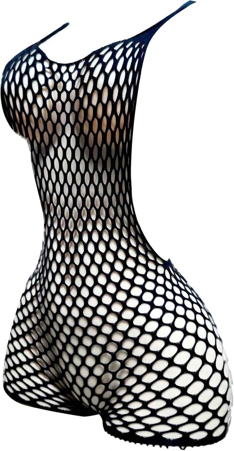 OYOANGLE Women's Fishnet Dress Bodysuit Hollow Out Lingerie Chemise Nightwear