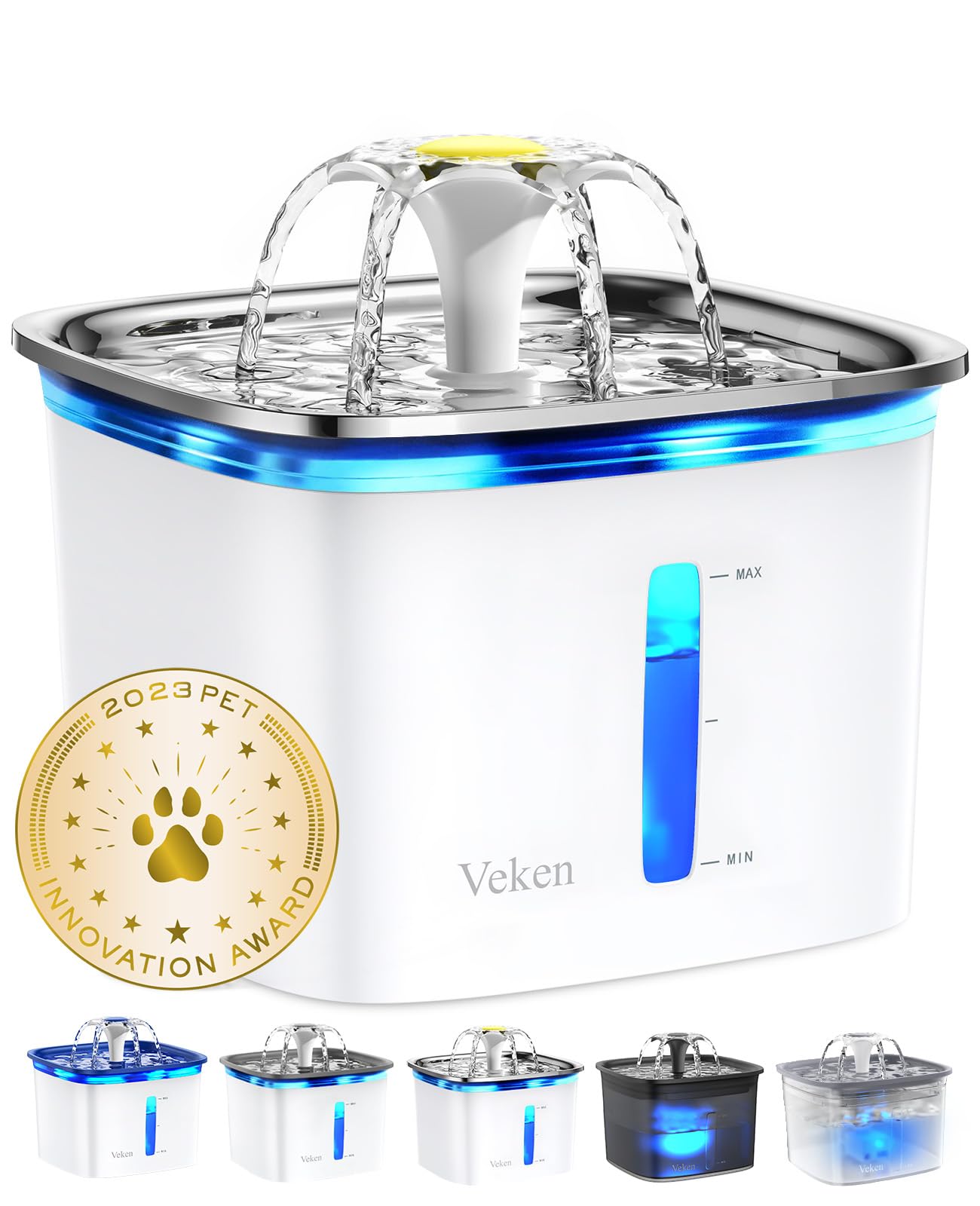 Veken Innovation Award Winner 95oz/2.8L Pet Fountain, Automatic Cat Water Fountain Dog Water Dispenser with Replacement Filters for Cats, Dogs, Multiple Pets