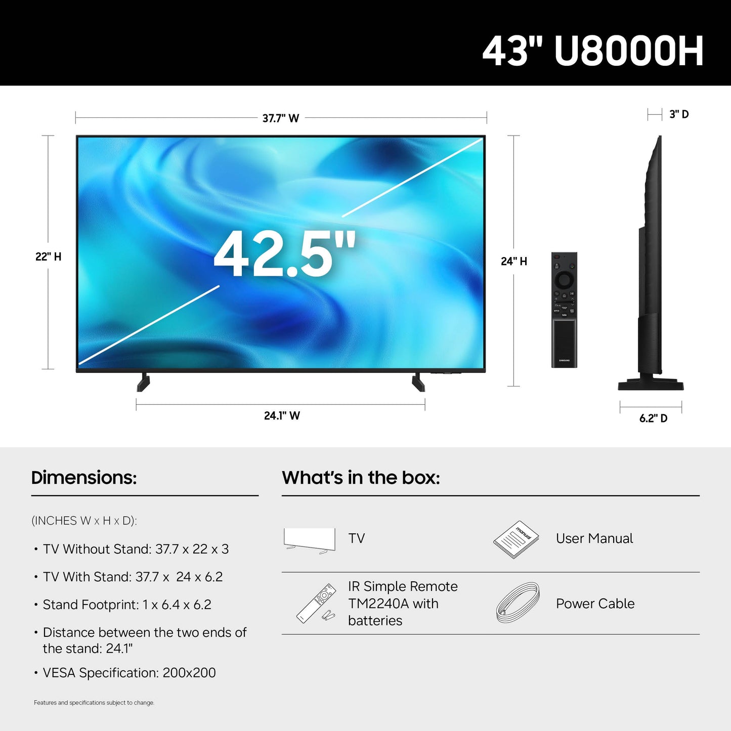 Samsung Crystal UHD U8000H Series Samsung Vision AI Smart TV (2026 Model) Crystal Processor 4K, Endless Free Content, Motion Xcelerator, Color Booster, Alexa Built-in