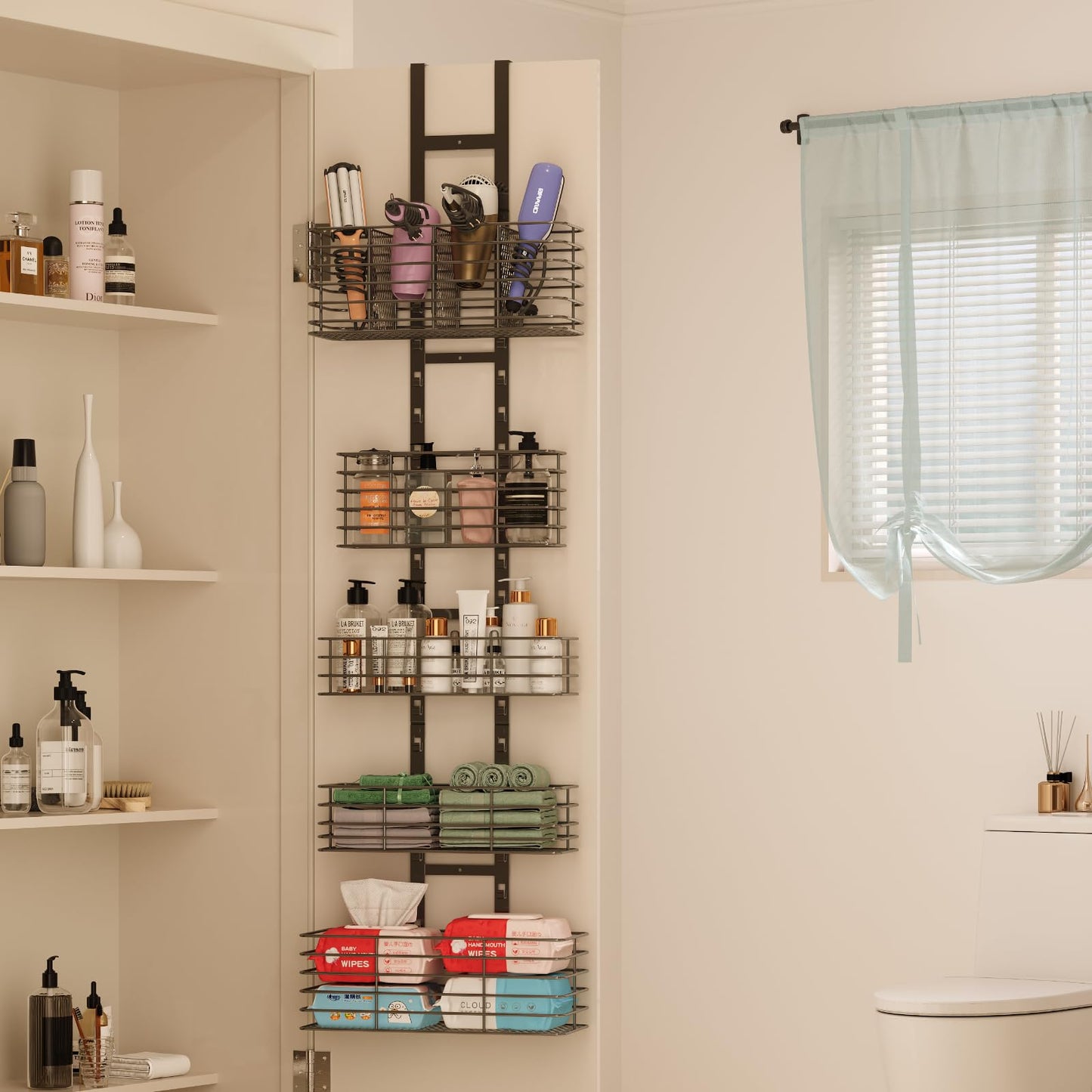 Yuyetuyo Hair Tool Organizer Over The Door Bathroom Organizer - Hair Dryer Holder - Adjustable Height, DIY Bathroom Storage Shelf Wall Mounted for Flat/Curling Irons, Hair Straighteners, Skincare