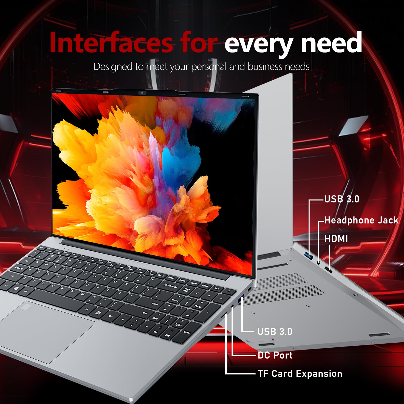 QLall 2026 Laptop, 15.6 inch Laptop Computer, 16GB RAM 512GB SSD, Celeron N150, Lap top with Backlit KB Fingerprint, WiFi5, BT4.2, 180° Open, Mini HDMI, Win 11 Pro