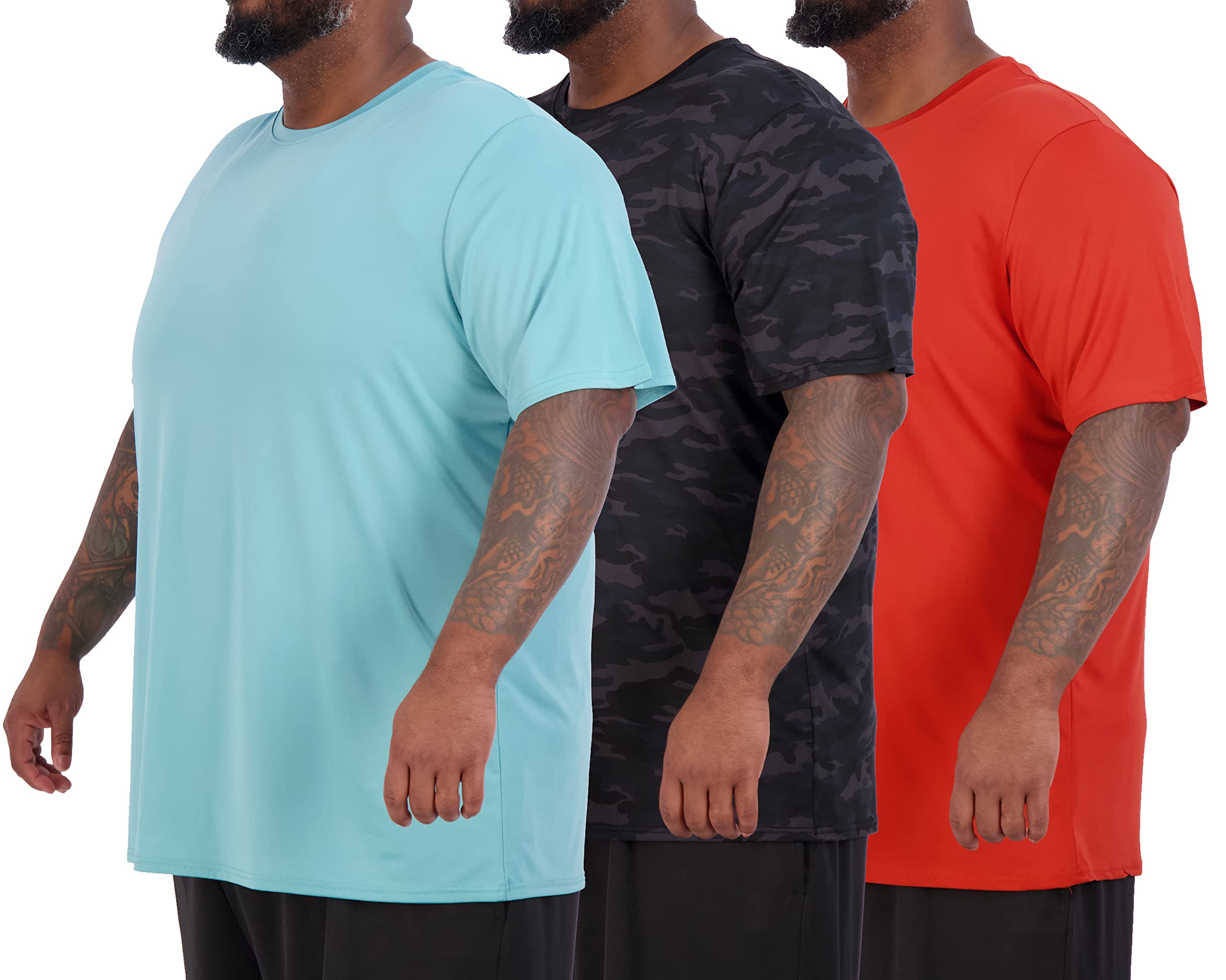 Real Essentials 3 Pack: Men’s Big & Tall Short Sleeve Dry Fit Crew Neck T-Shirt - Gym Workout Athletic Running Tee (3XT-5XT)