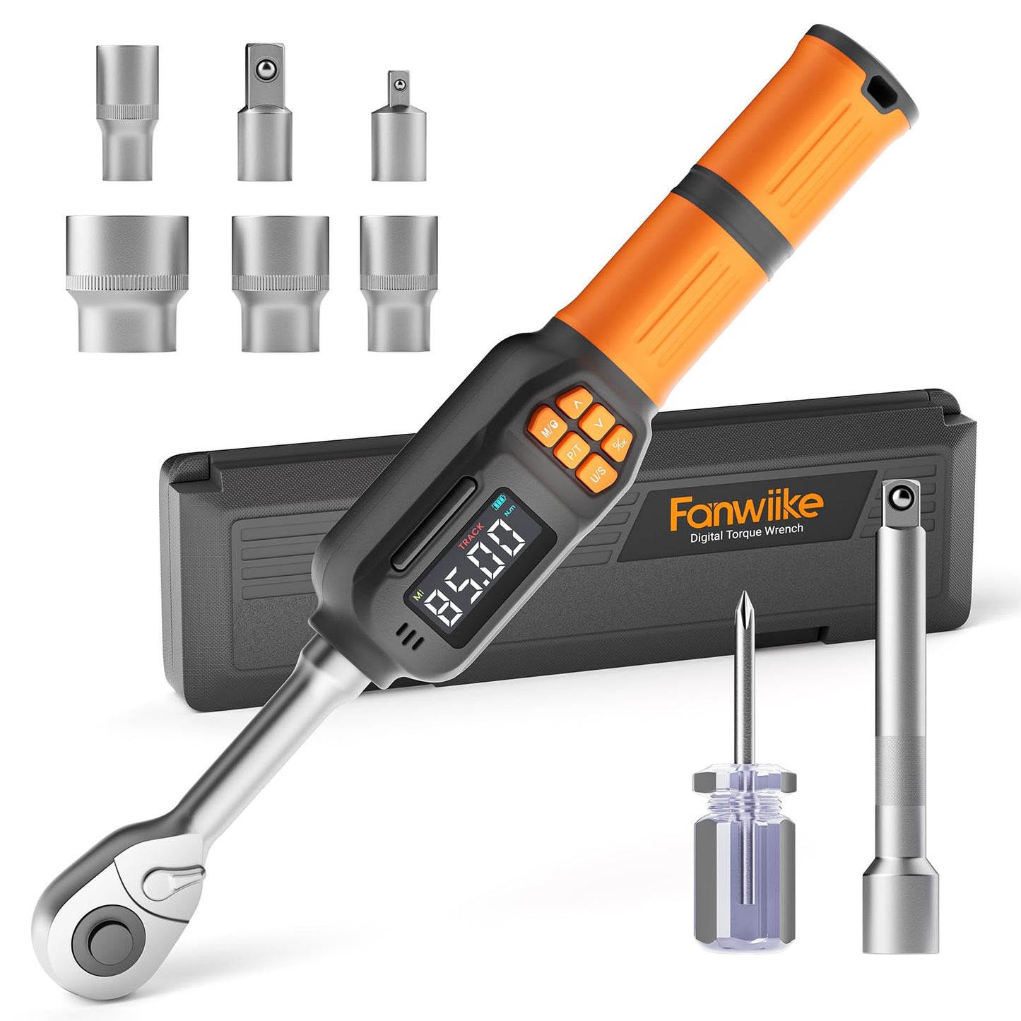 Fanwiike Digital Torque Wrench, Inch Pound Torque Wrench Electronic with Buzzer & LCD Indicator, Electric Torque Wrench Set for Cars Automotive Motorcyce